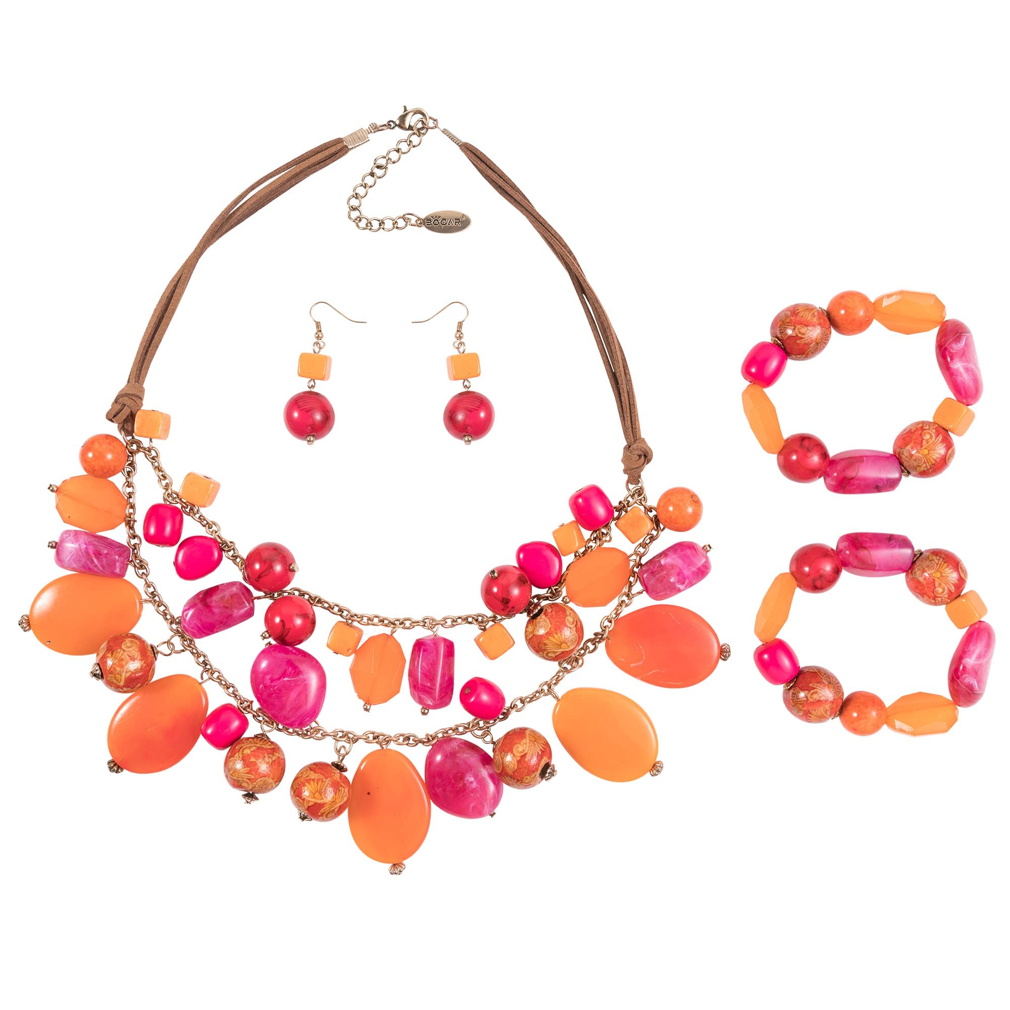 Bocar 2 Layer Statement Necklace Set Chunky Beaded Fashion Necklace with Earrings Bracelet for Women Gifts (NK-10619-set) - Image 4