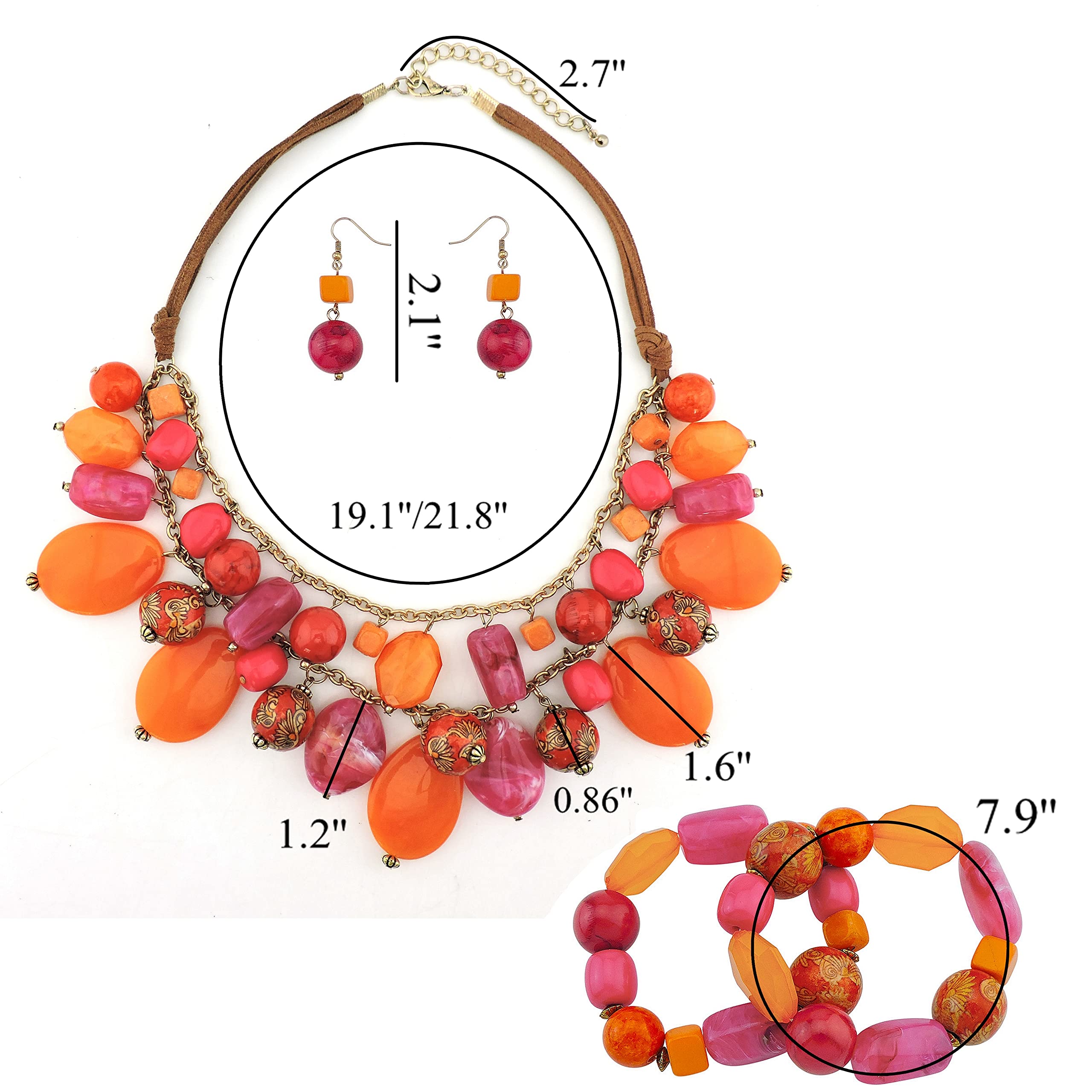 Bocar 2 Layer Statement Necklace Set Chunky Beaded Fashion Necklace with Earrings Bracelet for Women Gifts (NK-10619-set) - Image 6