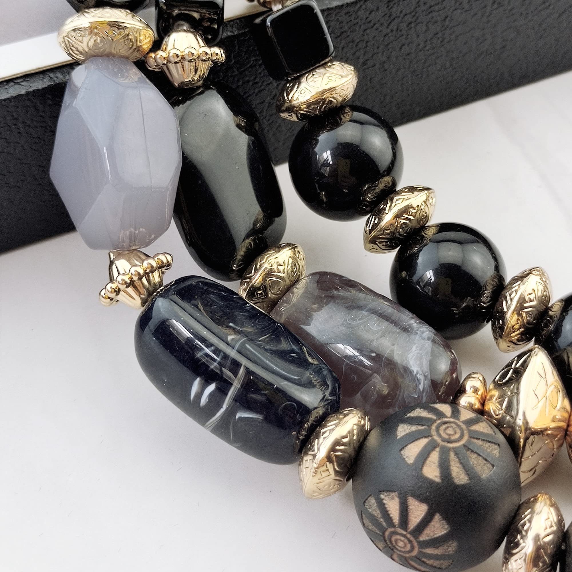 Bocar 3 Layer Chunky Statement Beaded Necklace and Earrings Set, Fashion Multi Layer Women Collar Necklace Jewelry Set - Image 5