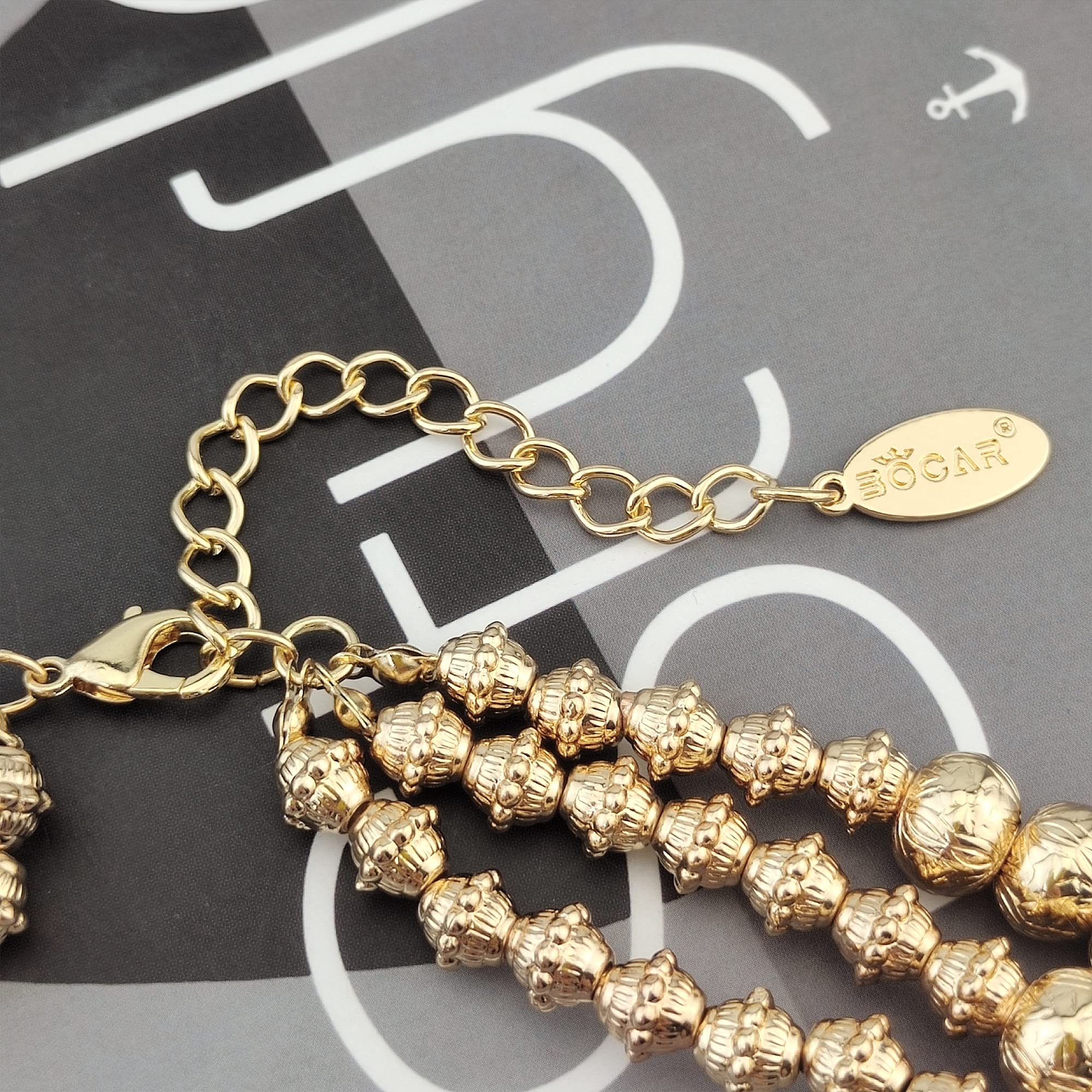 Bocar 3 Layer Chunky Statement Beaded Necklace and Earrings Set, Fashion Multi Layer Women Collar Necklace Jewelry Set - Image 6