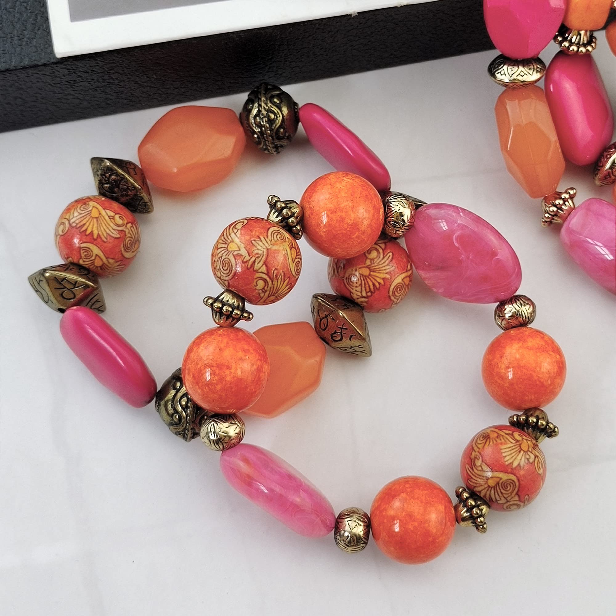 Bocar 3 Layer Chunky Statement Beaded Necklace Earrings Bracelet Set, Fashion Multi Layer Women Collar Necklace Jewelry Set - Image 6