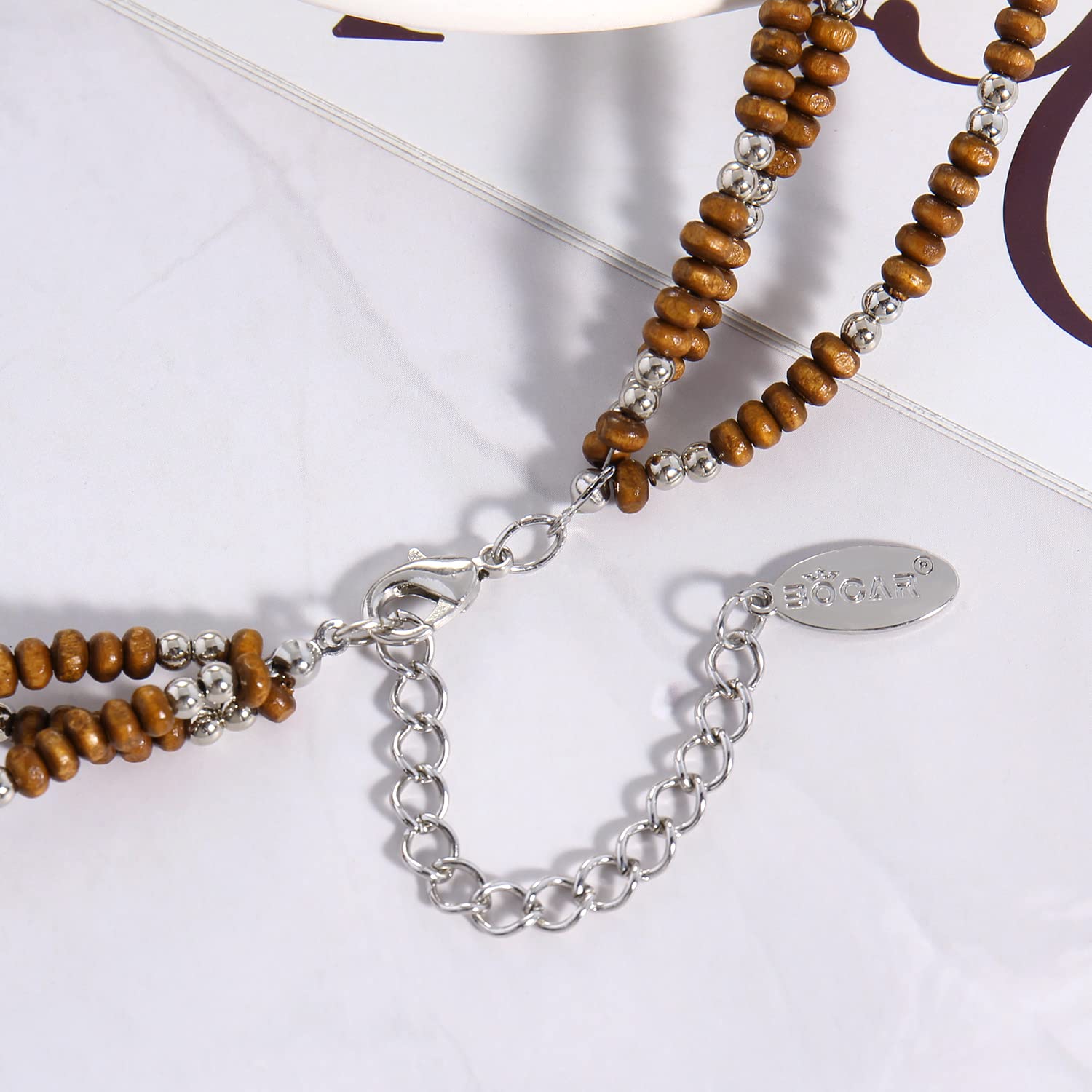 Bocar 3 Layer Turquoise Wood Beaded Statement Chunky Necklace Multi Strands Handmade Collar Jewelry for Women Gifts (NK-10124) - Image 4