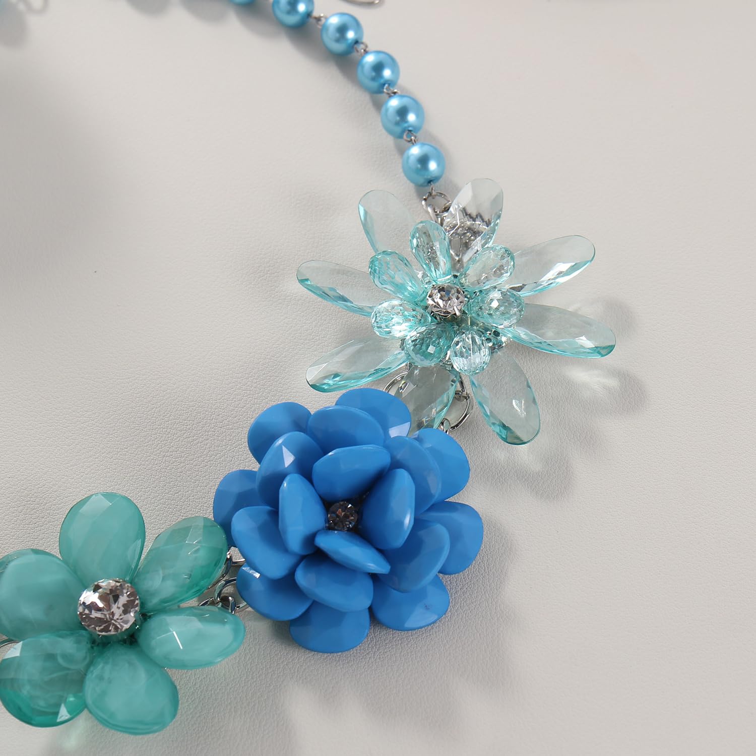 Bocar 5 Flower Braided Crystal Statement Chunky Necklace Bib Collar Flower Pearl Jewelry for Women - Image 4