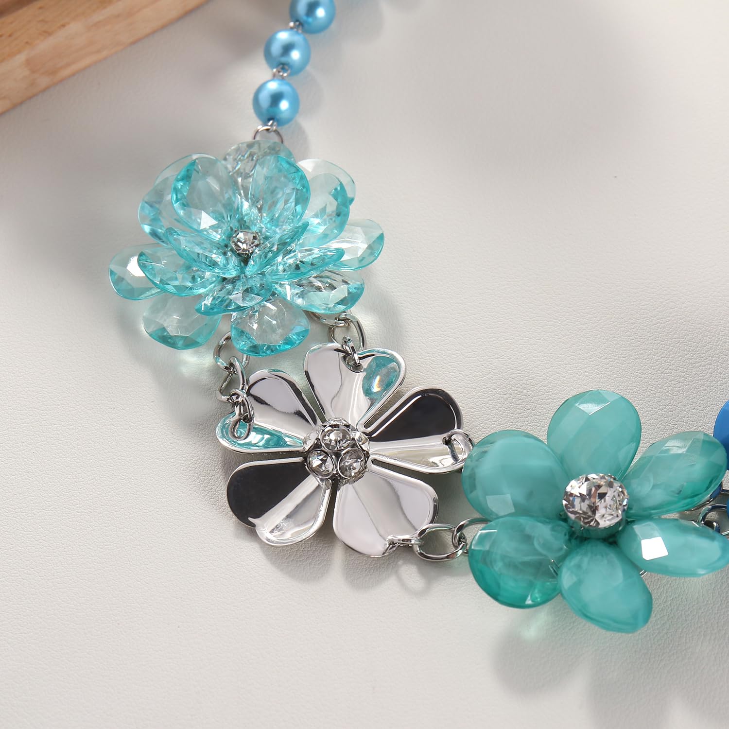 Bocar 5 Flower Braided Crystal Statement Chunky Necklace Bib Collar Flower Pearl Jewelry for Women - Image 5