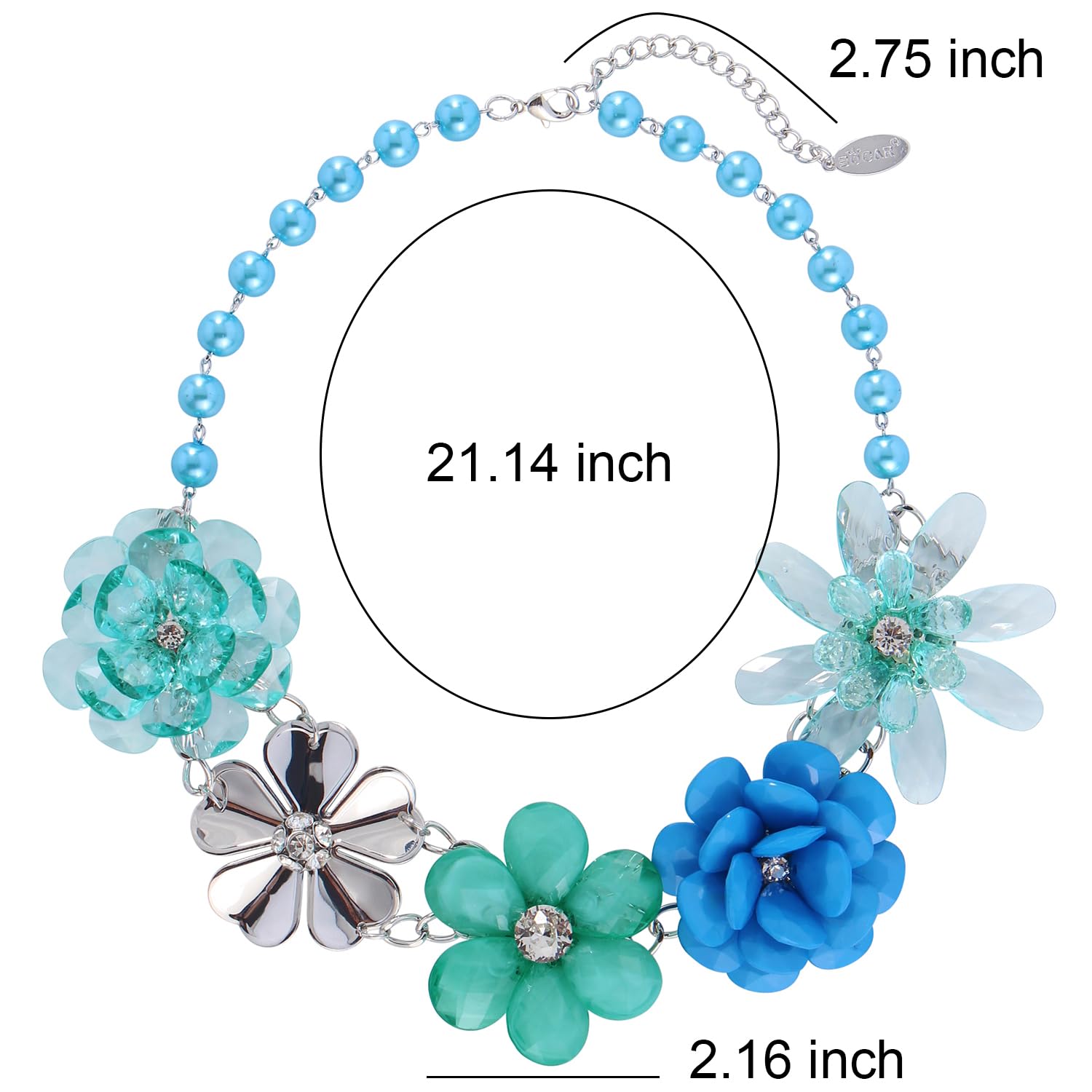Bocar 5 Flower Braided Crystal Statement Chunky Necklace Bib Collar Flower Pearl Jewelry for Women - Image 7