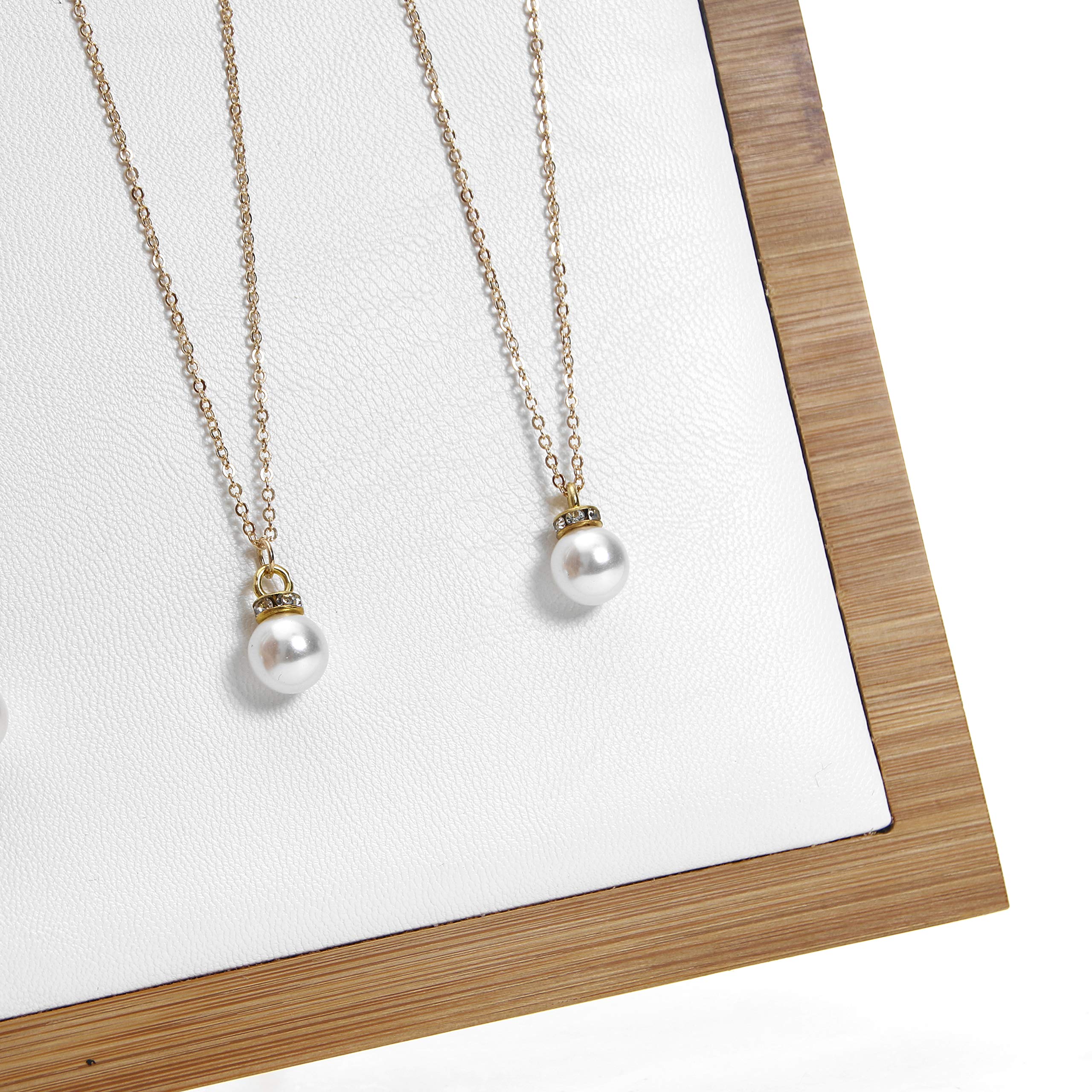 Bocar Bamboo Jewelry Display Stand Showcase for Pendant Necklace (ZZ-2L-white leather) - Image 4