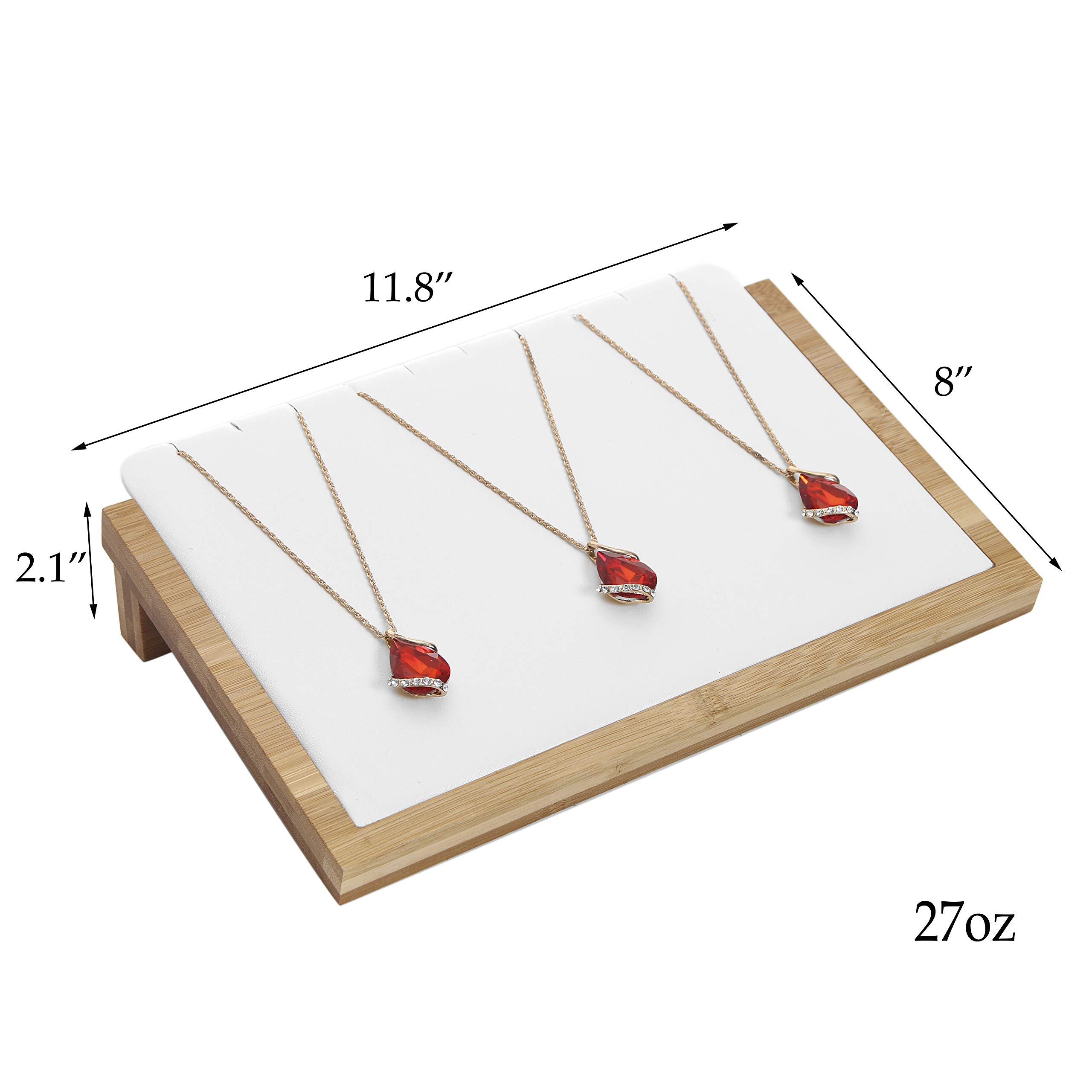 Bocar Bamboo Jewelry Display Stand Showcase for Pendant Necklace (ZZ-2L-white leather) - Image 6