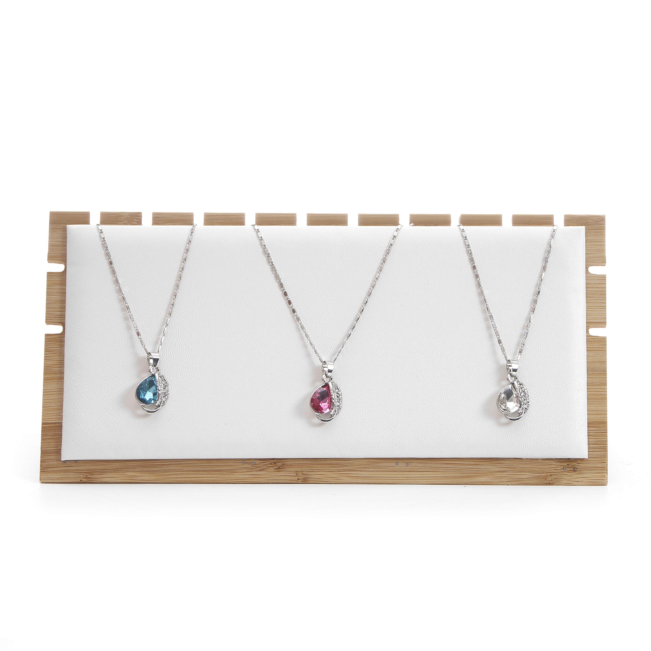 Bocar Bamboo Jewelry Display Stand Showcase for Pendant Necklace (ZZ-3-white leather) - Image 3