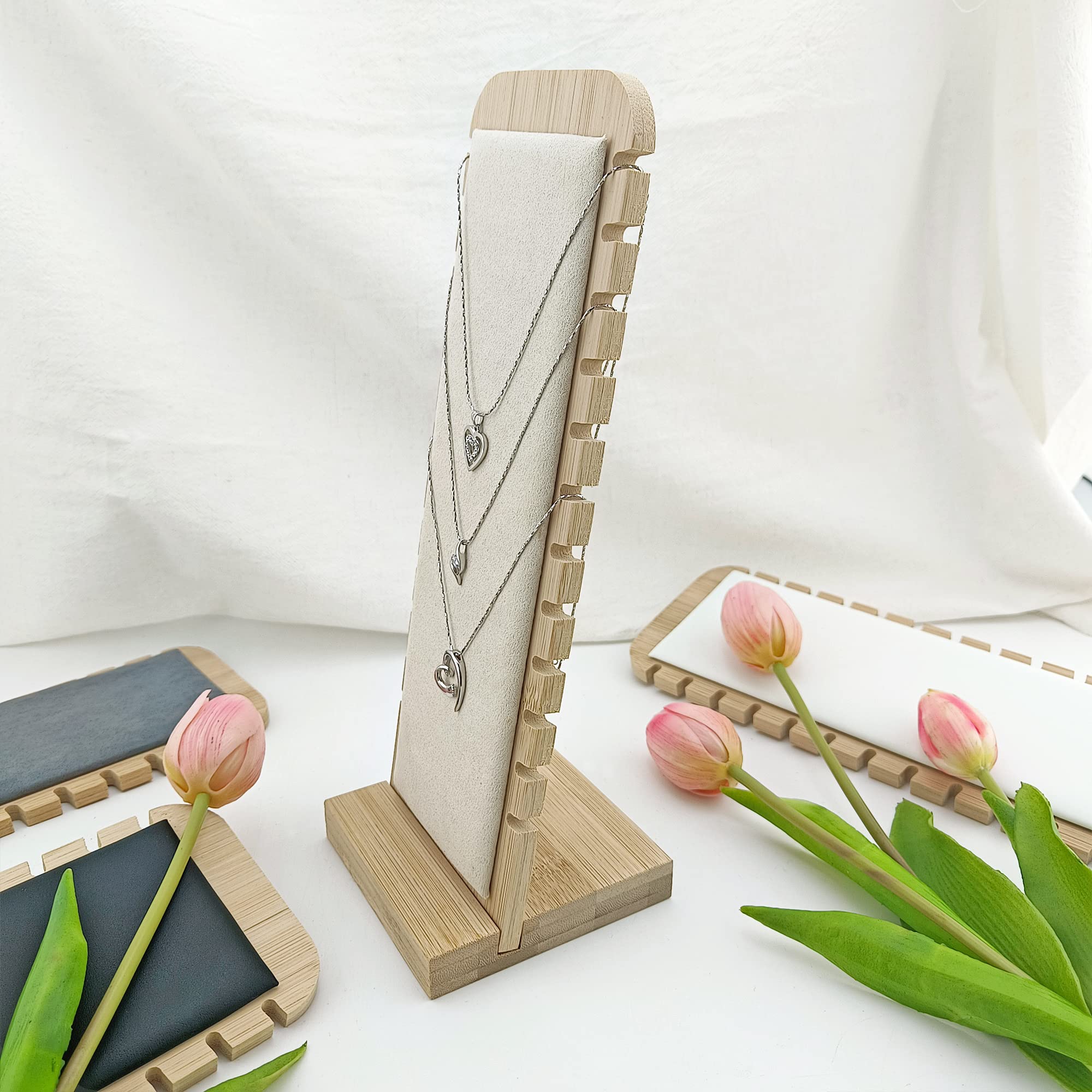 Bocar Bamboo Jewelry Display Stand Showcase for Pendant Necklace (ZZ-6-Beige) - Image 3