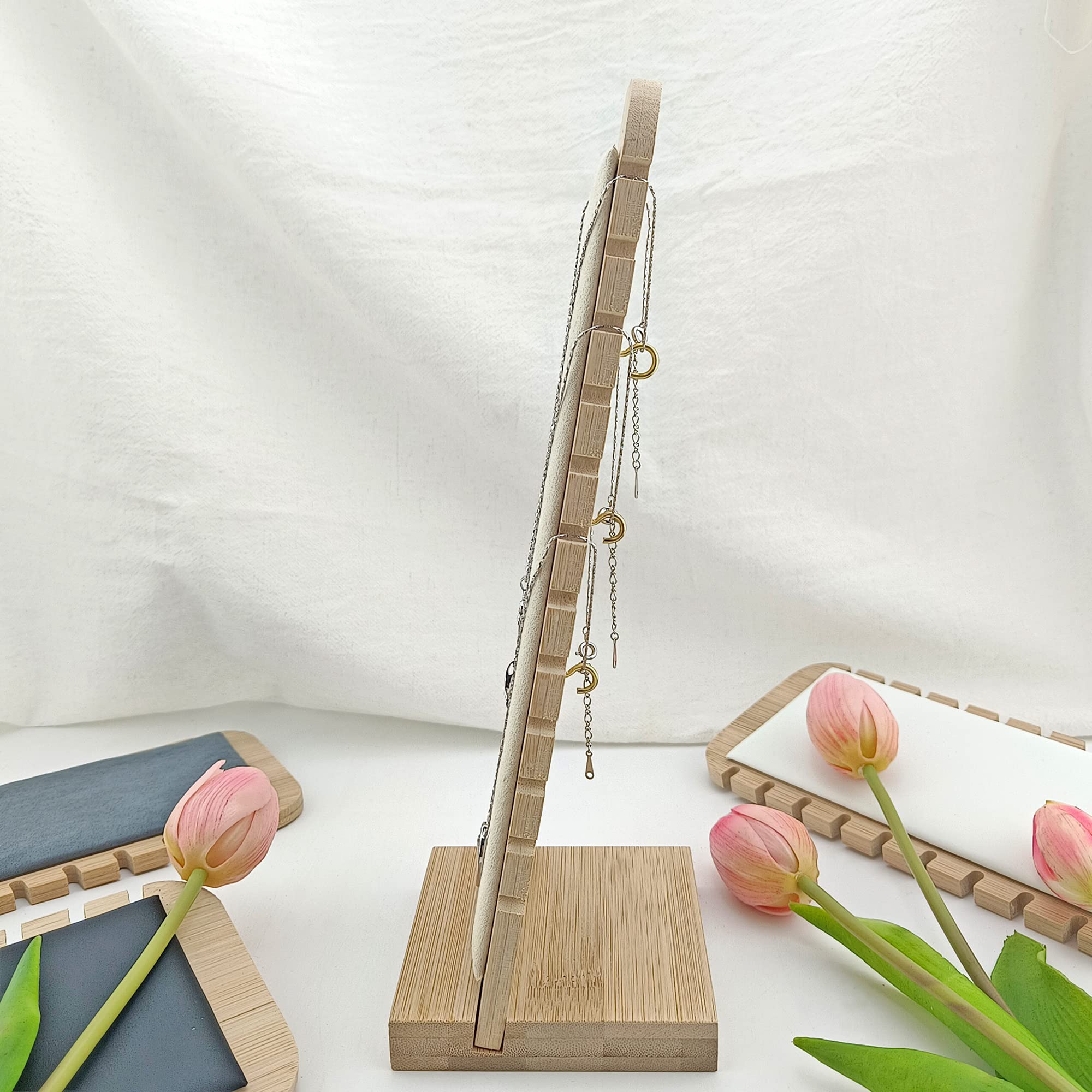 Bocar Bamboo Jewelry Display Stand Showcase for Pendant Necklace (ZZ-6-Beige) - Image 4