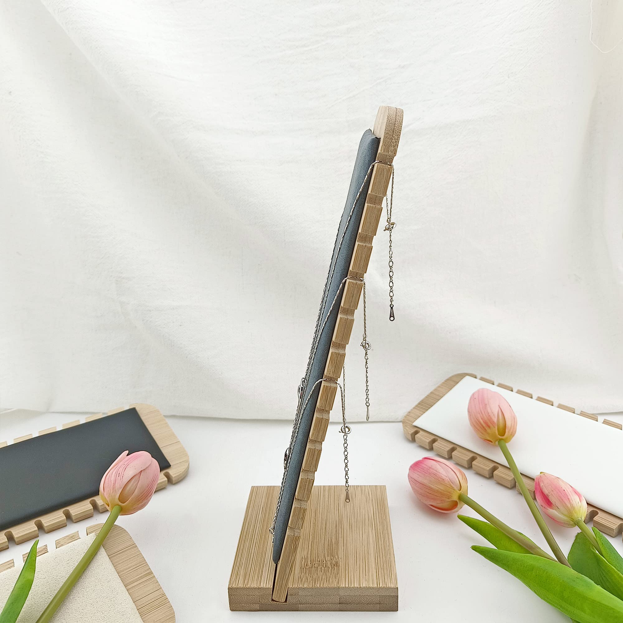 Bocar Bamboo Jewelry Display Stand Showcase for Pendant Necklace (ZZ-6-Dark Grey) - Image 3