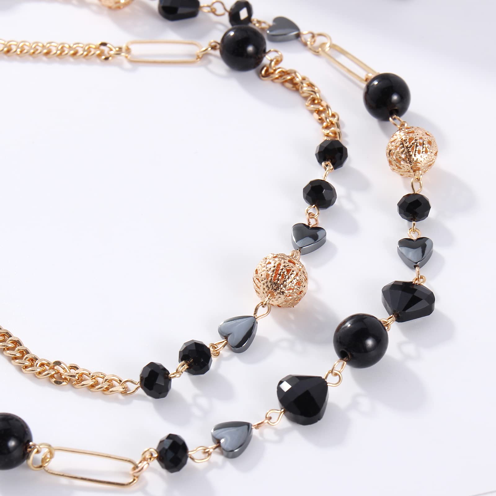 Bocar Beaded Necklace, 2 Layer Long Link Chain Necklace Crystal Beads for Women, Choker Jewelry Gift - Image 5