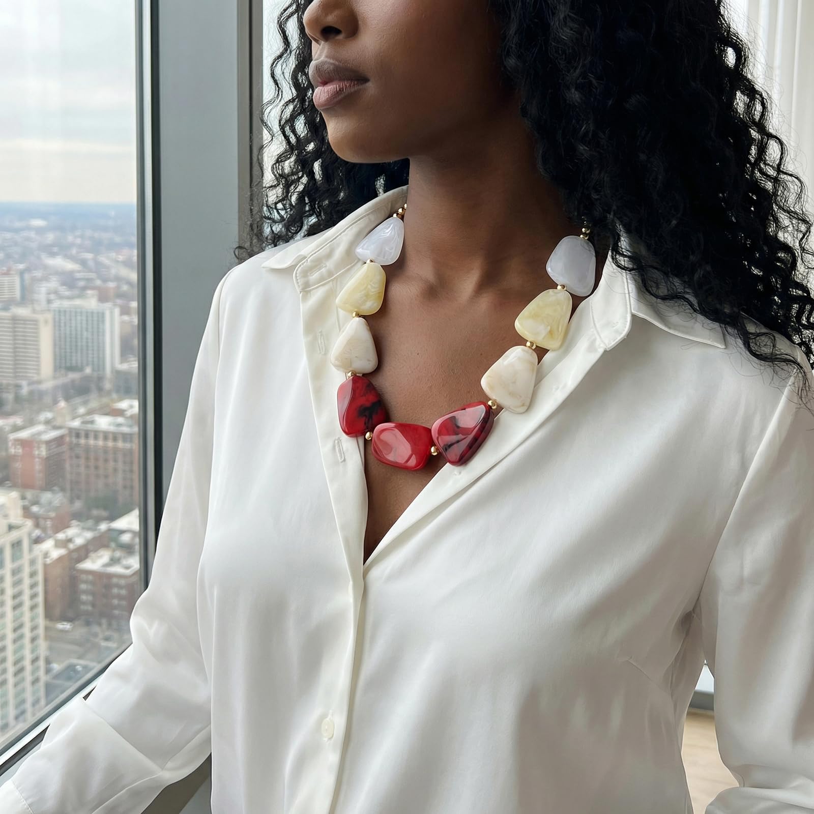 Bocar Bold Chunky Resin Statement Necklace for Women, Irregular Bead Collar Necklace, Vintage Chunky Jewelry for Party, Holiday & Gift (NK-10829) - Image 3