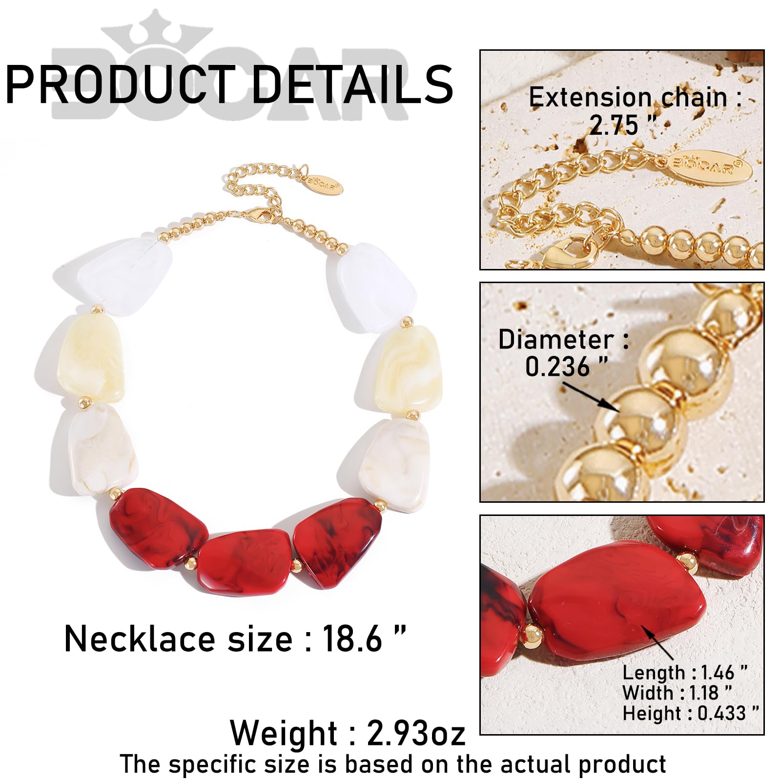 Bocar Bold Chunky Resin Statement Necklace for Women, Irregular Bead Collar Necklace, Vintage Chunky Jewelry for Party, Holiday & Gift (NK-10829) - Image 6