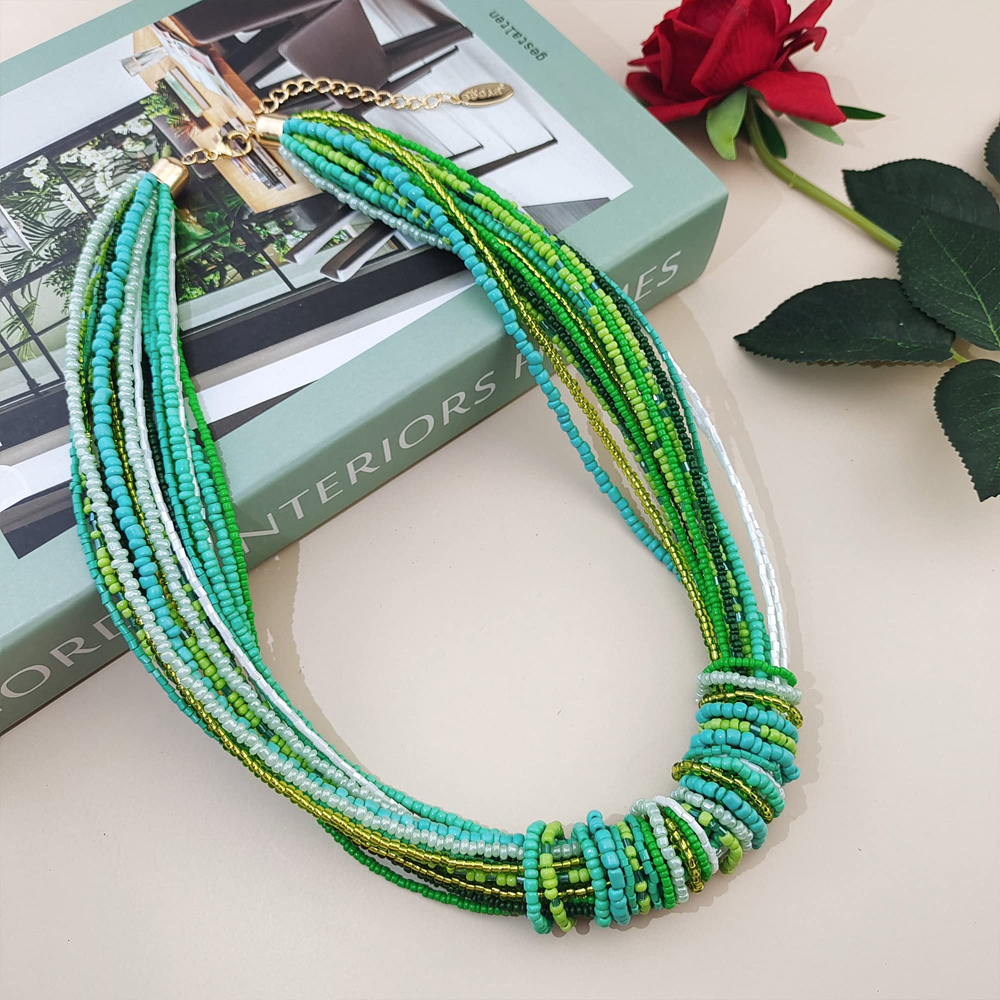 Bocar Chunky Statement Colorful Seed Beads Women Choker Collar Necklace - Image 3