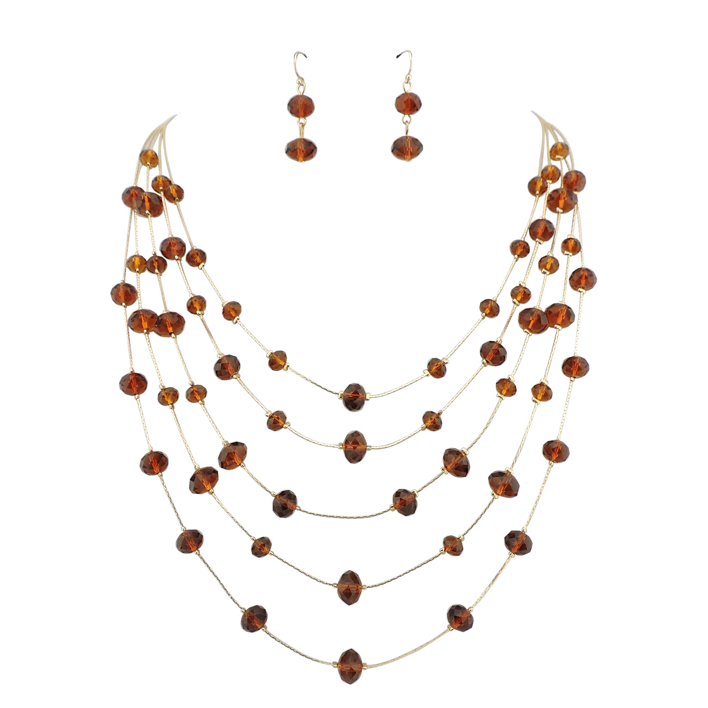 Bocar Fashion 3 Layer Handmade Beads Necklace Earring Set Long Illusion Necklace for Women - Image 3