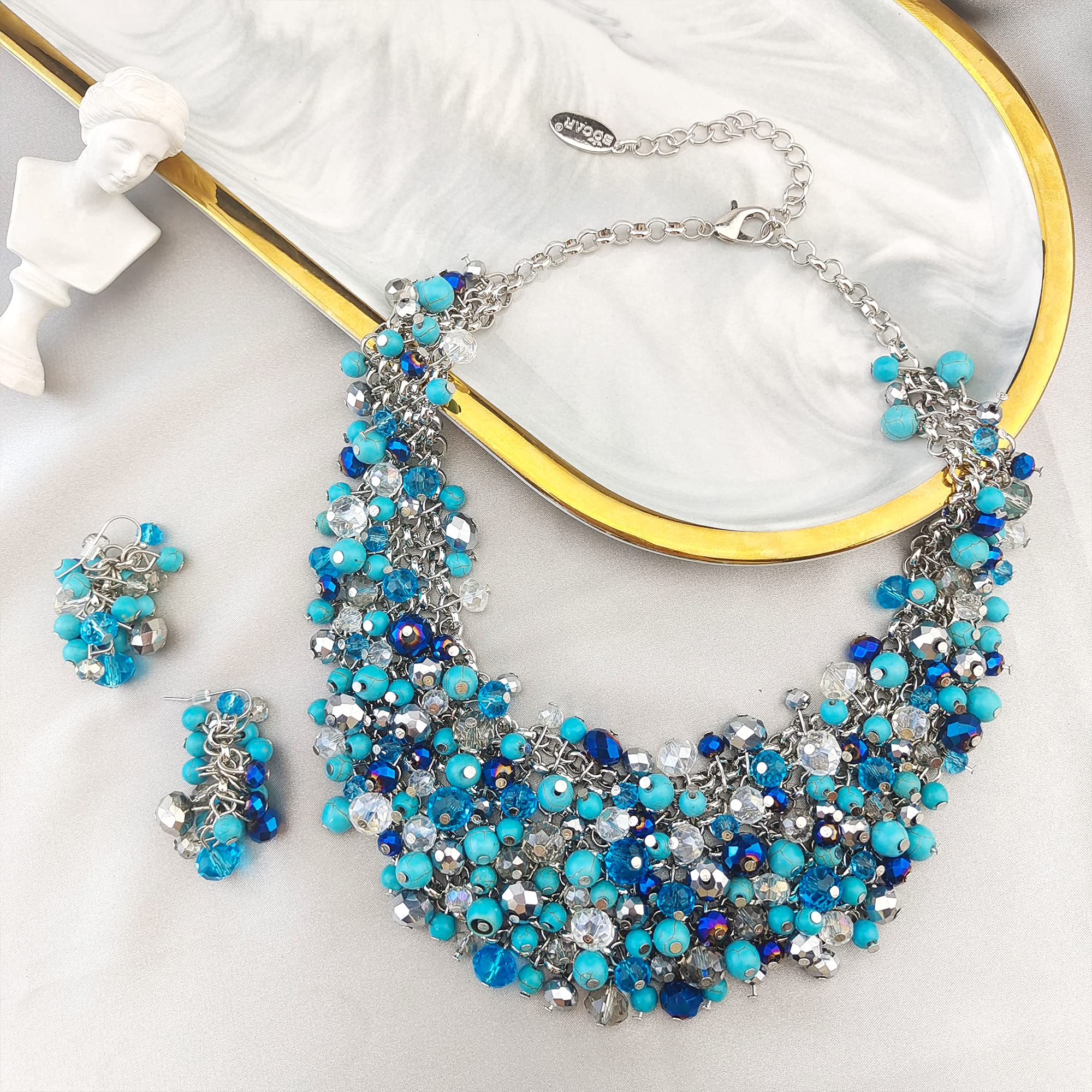 Bocar Fashion Crystal Chunky Collar Statement Necklace Earring Set for Women Gift (NK-10260) - Image 5