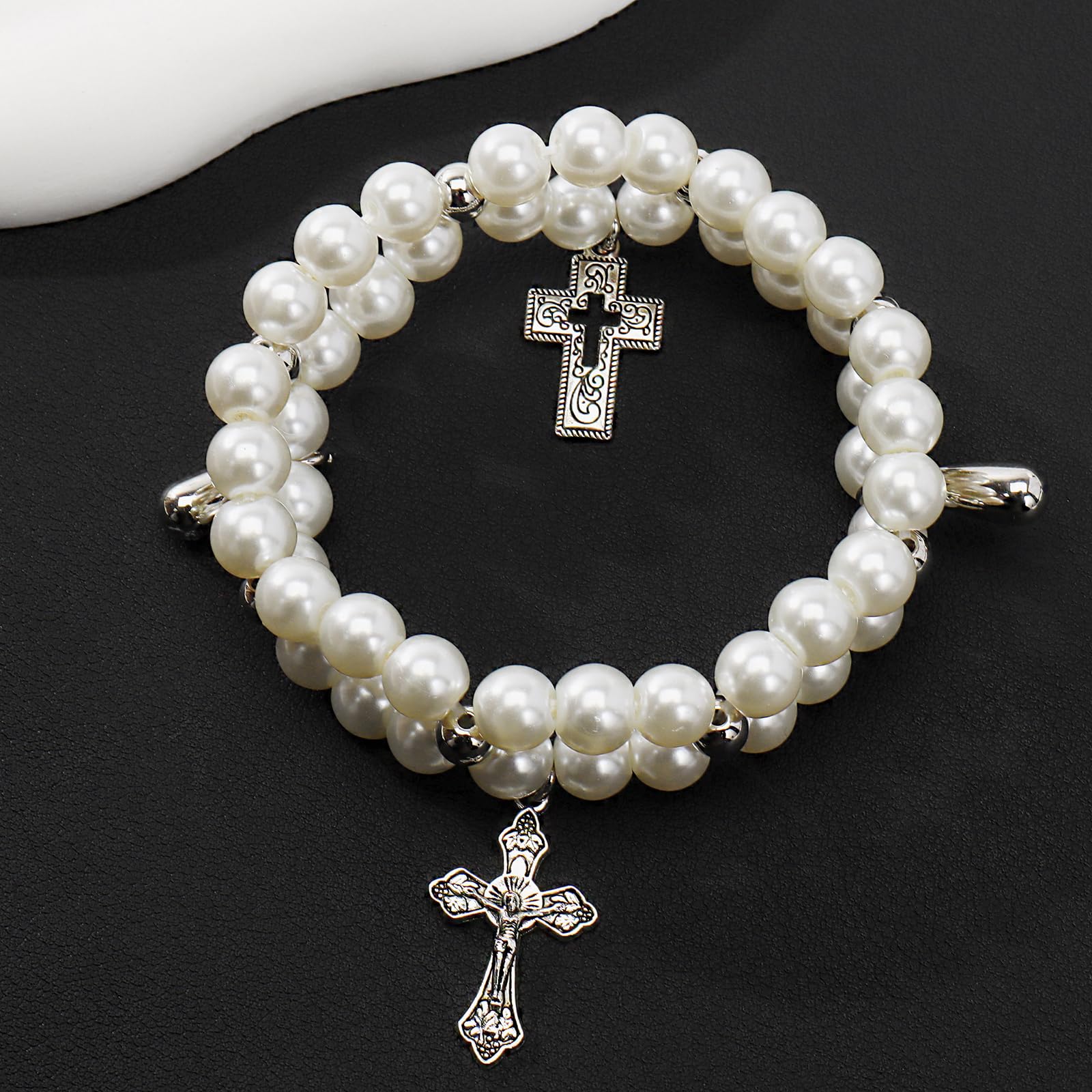 Bocar Gothic Cross Layered Pearl Necklace Chunky Statement Stacked Necklace Y2K Silver Layered Necklace for Women (NK-10769) - Image 7