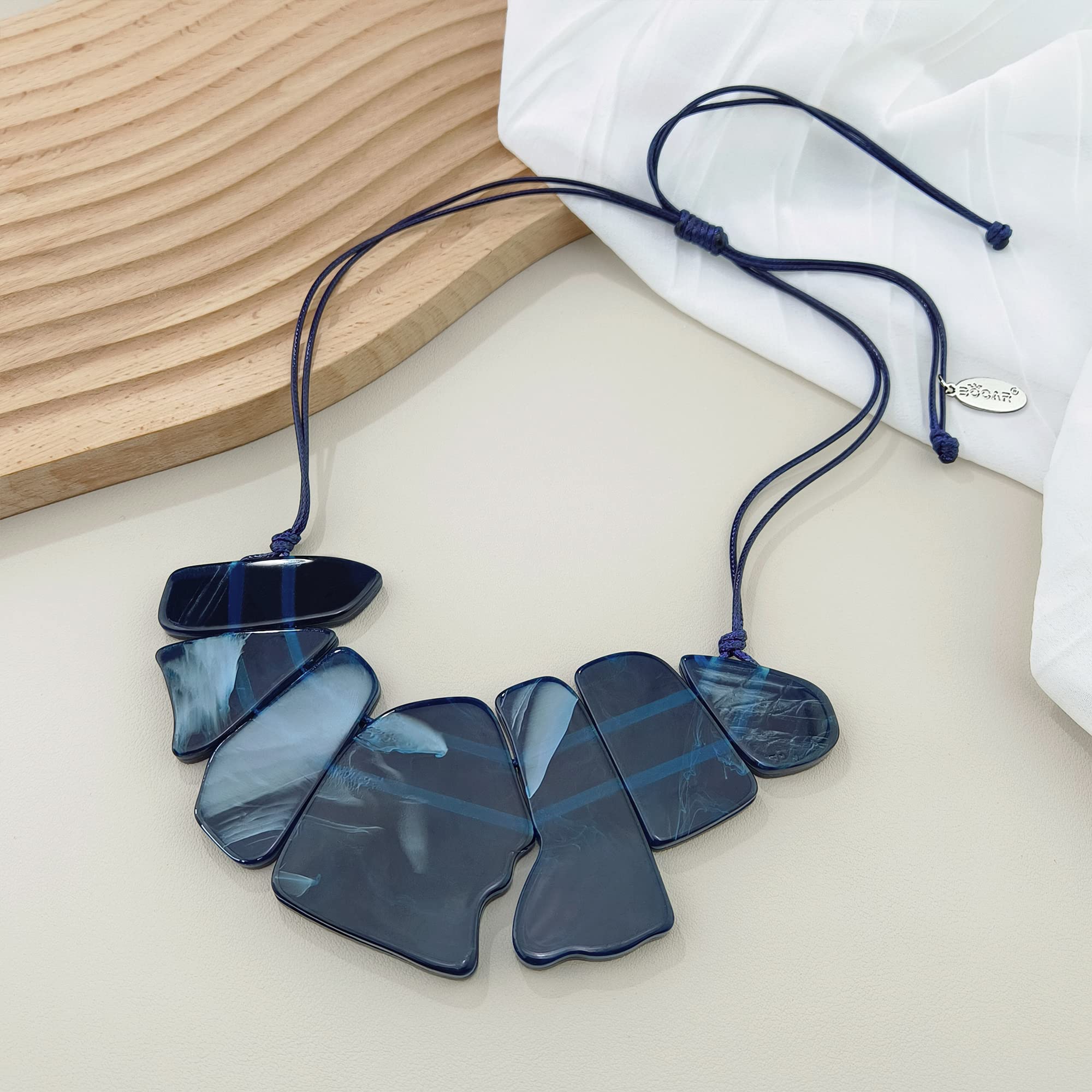 Bocar Irregular Geometry Statement Pendant Necklace Adjust Rope Chain Fashion Collar Necklace for Women - Image 3