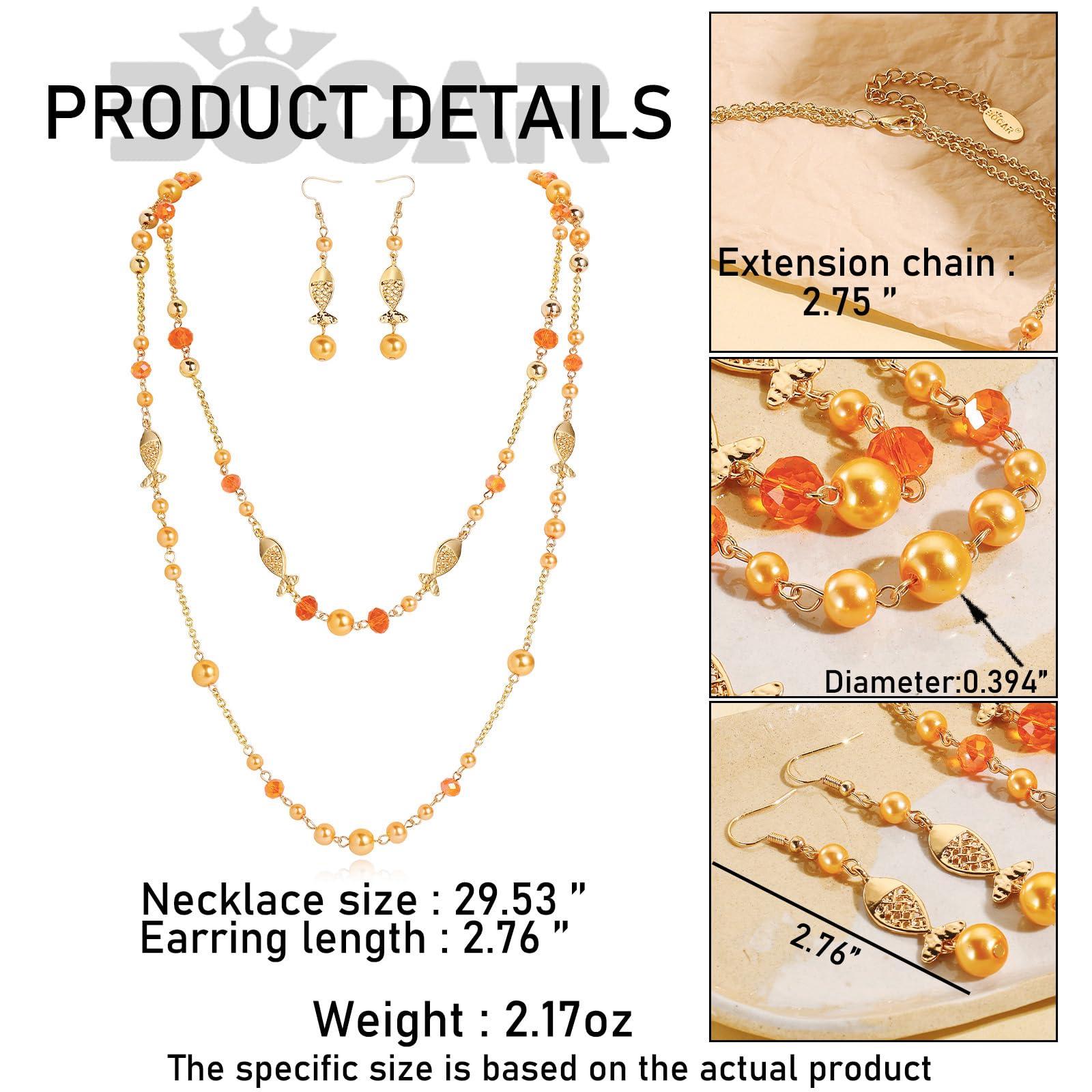 Bocar Layered Beaded Necklace and Earrings Set,2 Strand Long Necklace with Crystal Beads, Fashion Jewelry Set for Women Daily Party Wear(P-NK-10825) - Image 6