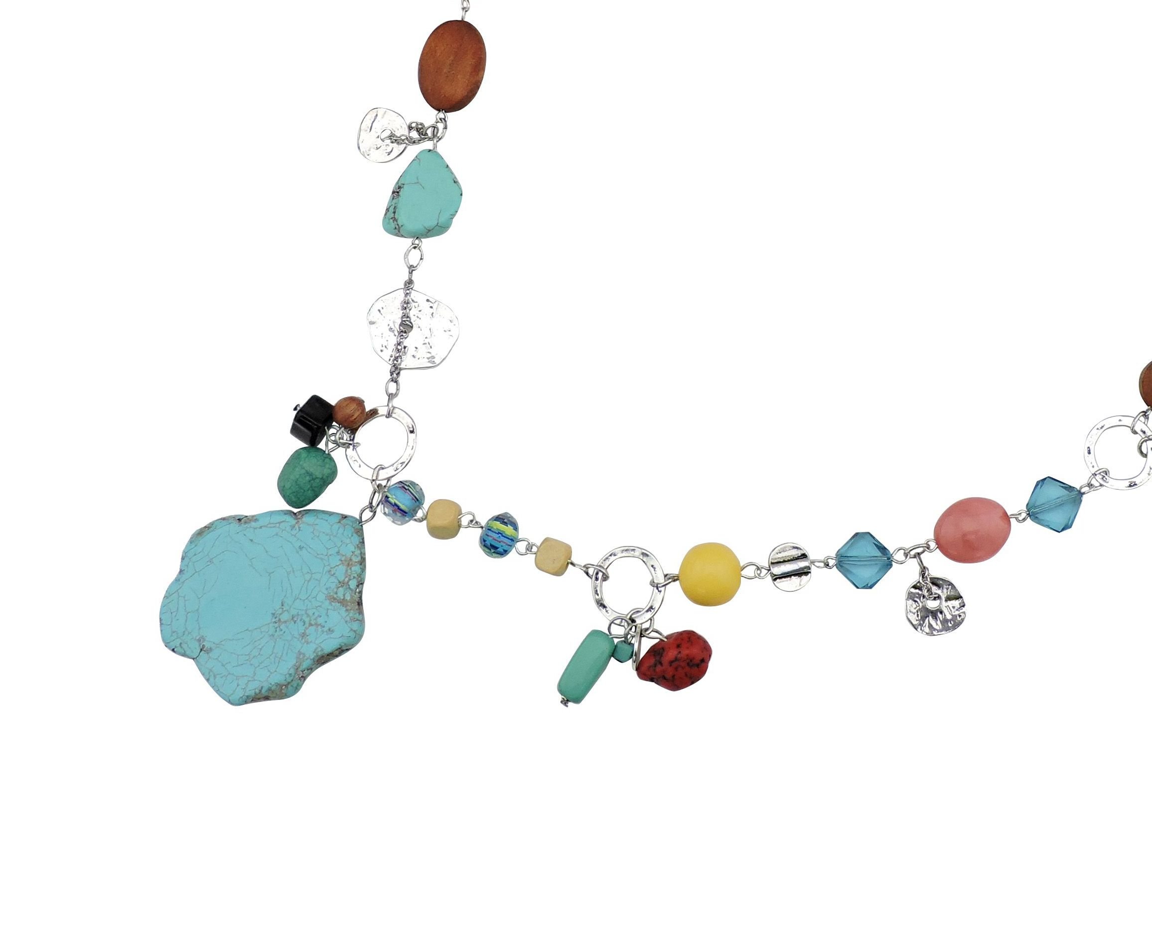 Bocar Long Antique Silver Chain Simulated Turquoise Pendant Glaze Necklace for Women Gifts (296) - Image 4