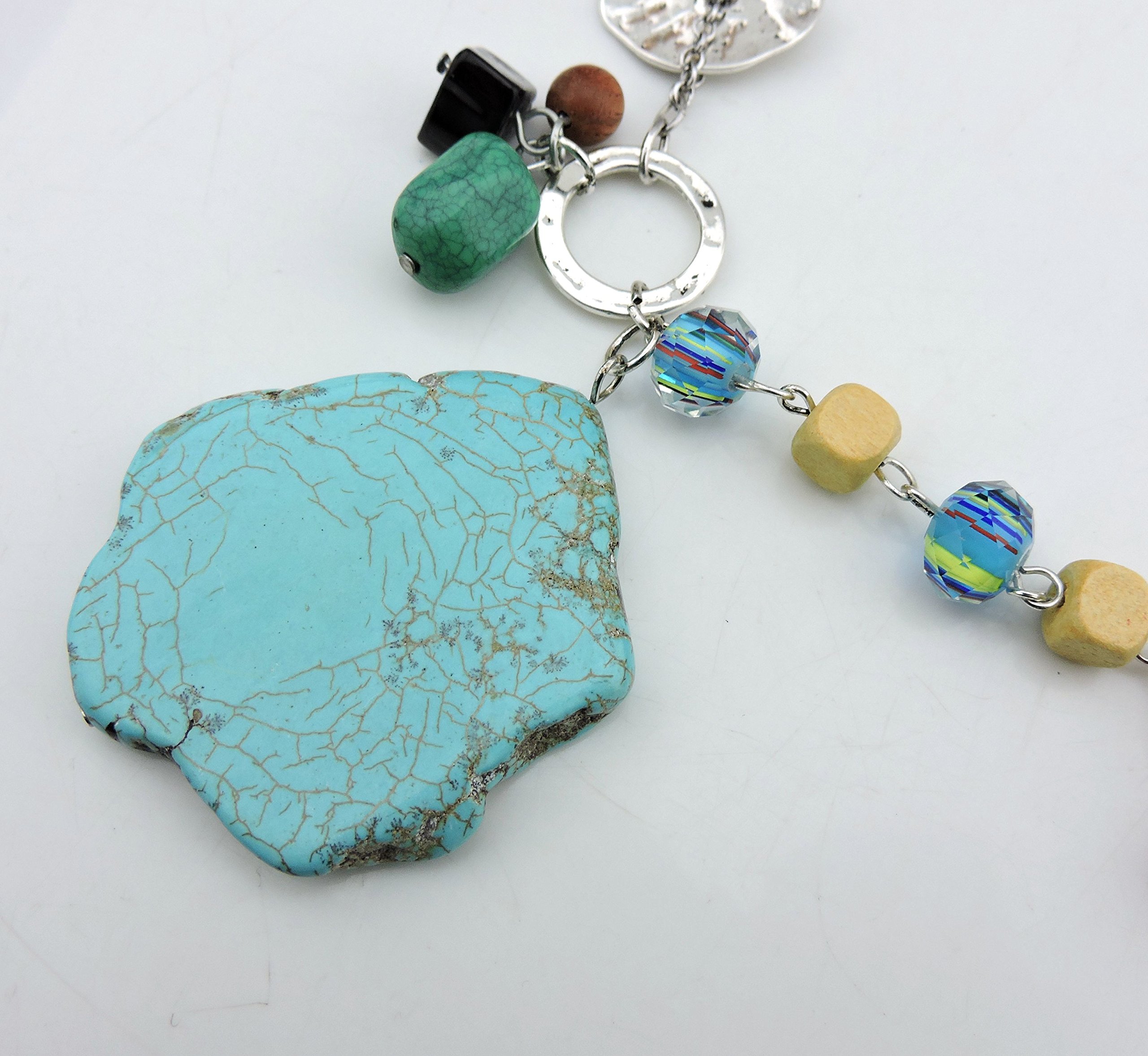 Bocar Long Antique Silver Chain Simulated Turquoise Pendant Glaze Necklace for Women Gifts (296) - Image 8