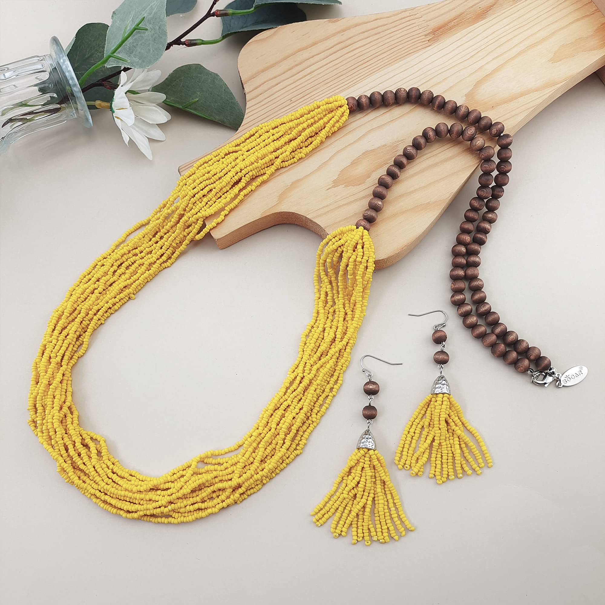 Bocar Long Bead Necklace for Women, Long Multiple Row Handmade Beaded Statement Necklace and Earrings Set, Women Jewelry Set with Gift Box - Image 3