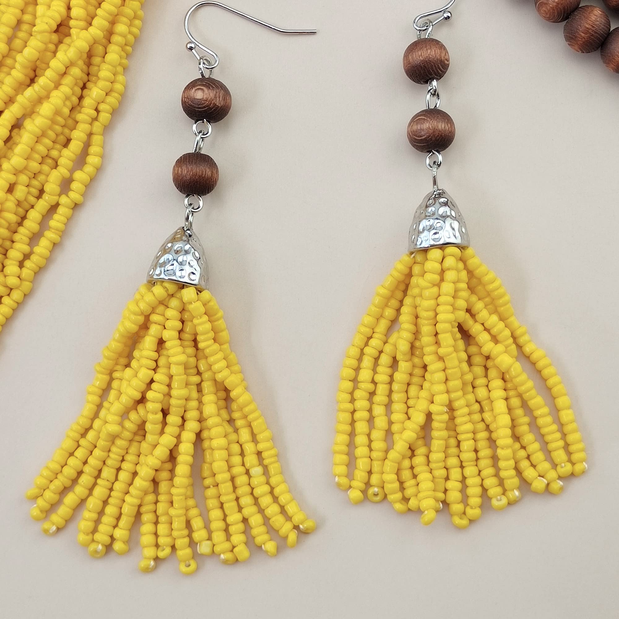 Bocar Long Bead Necklace for Women, Long Multiple Row Handmade Beaded Statement Necklace and Earrings Set, Women Jewelry Set with Gift Box - Image 4