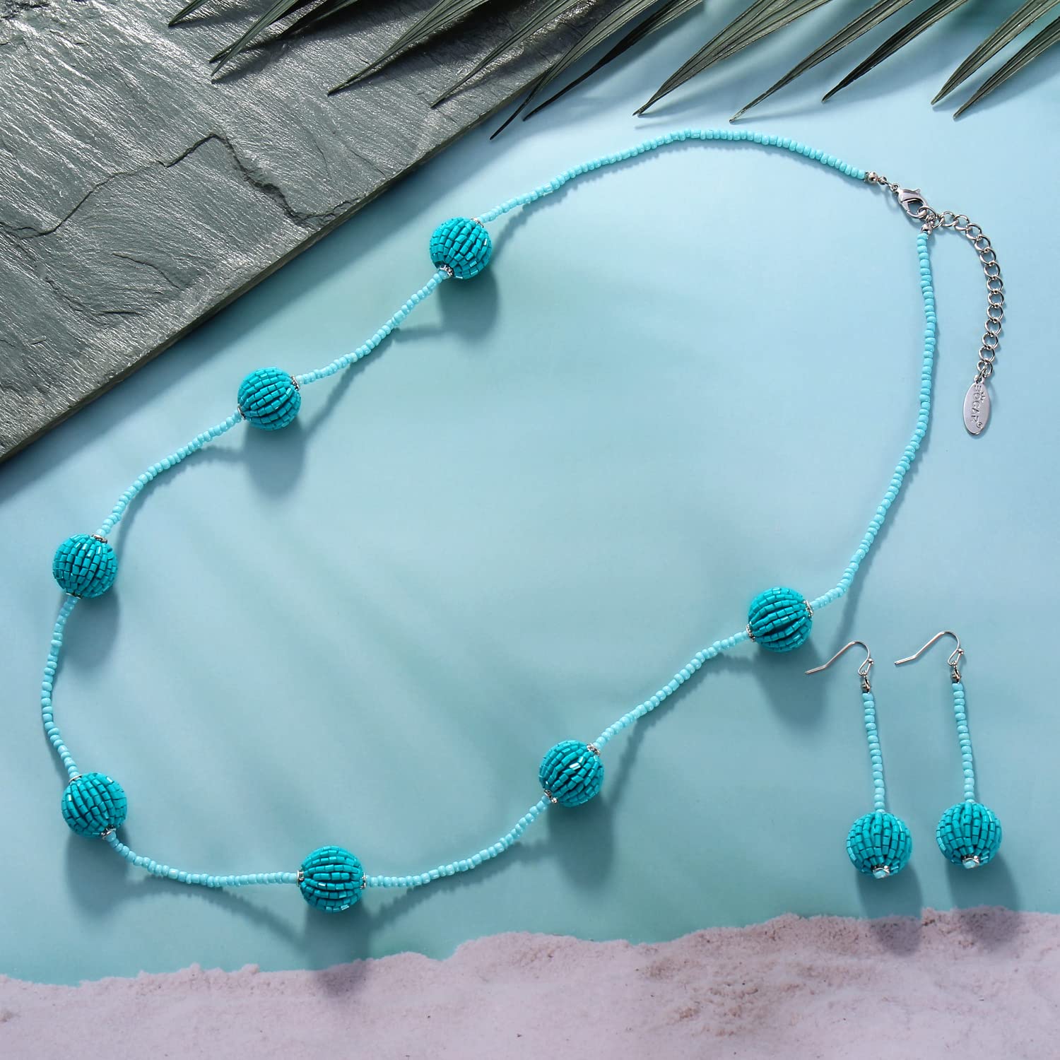 Bocar Long Beaded Necklace with Rhinestones Ball Fashion Costume Beads Necklace Earrings Set Women Gift - Image 3