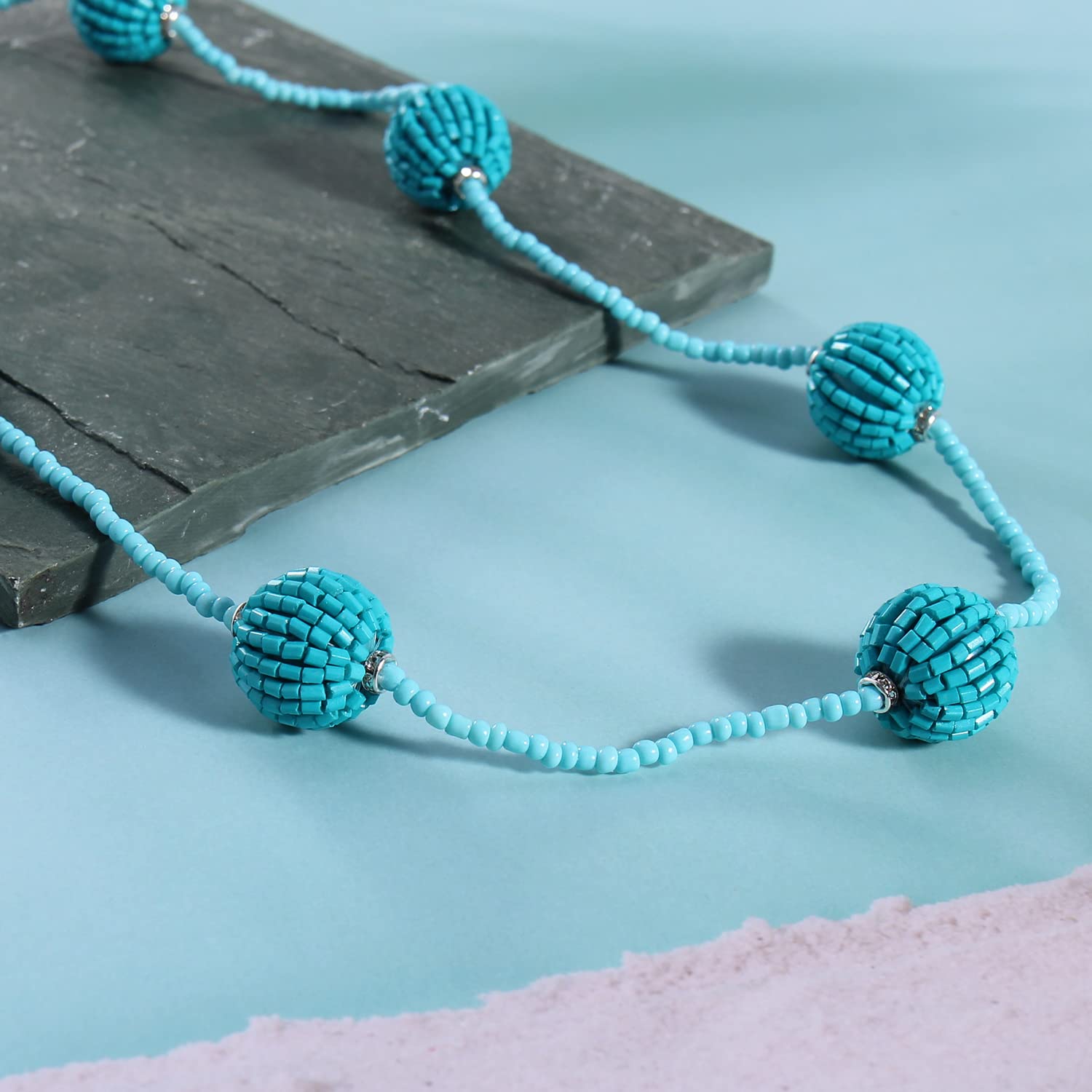 Bocar Long Beaded Necklace with Rhinestones Ball Fashion Costume Beads Necklace Earrings Set Women Gift - Image 4