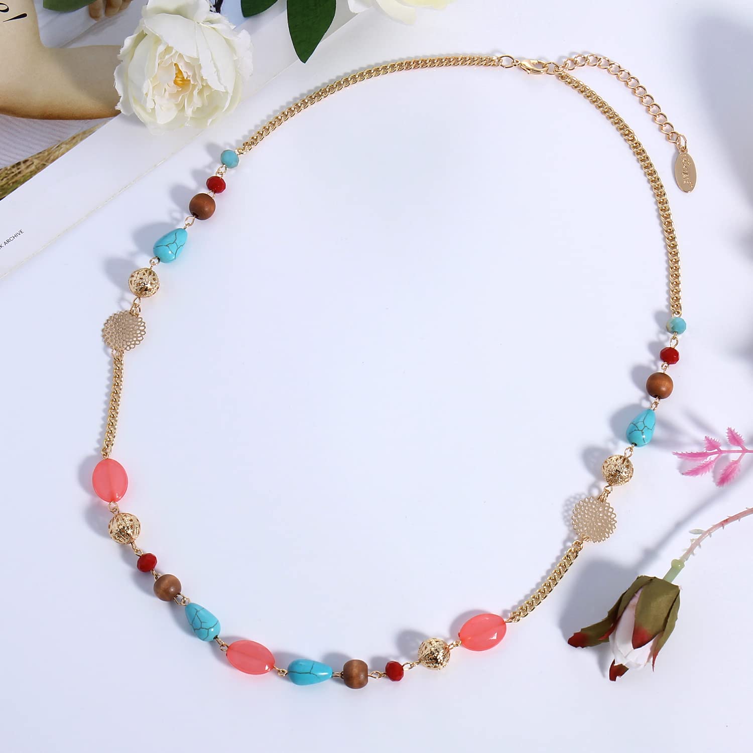 Bocar Long Chain Beaded Necklace for Women Fashion Sweater Party Birthday Jewelry Gift - Image 3