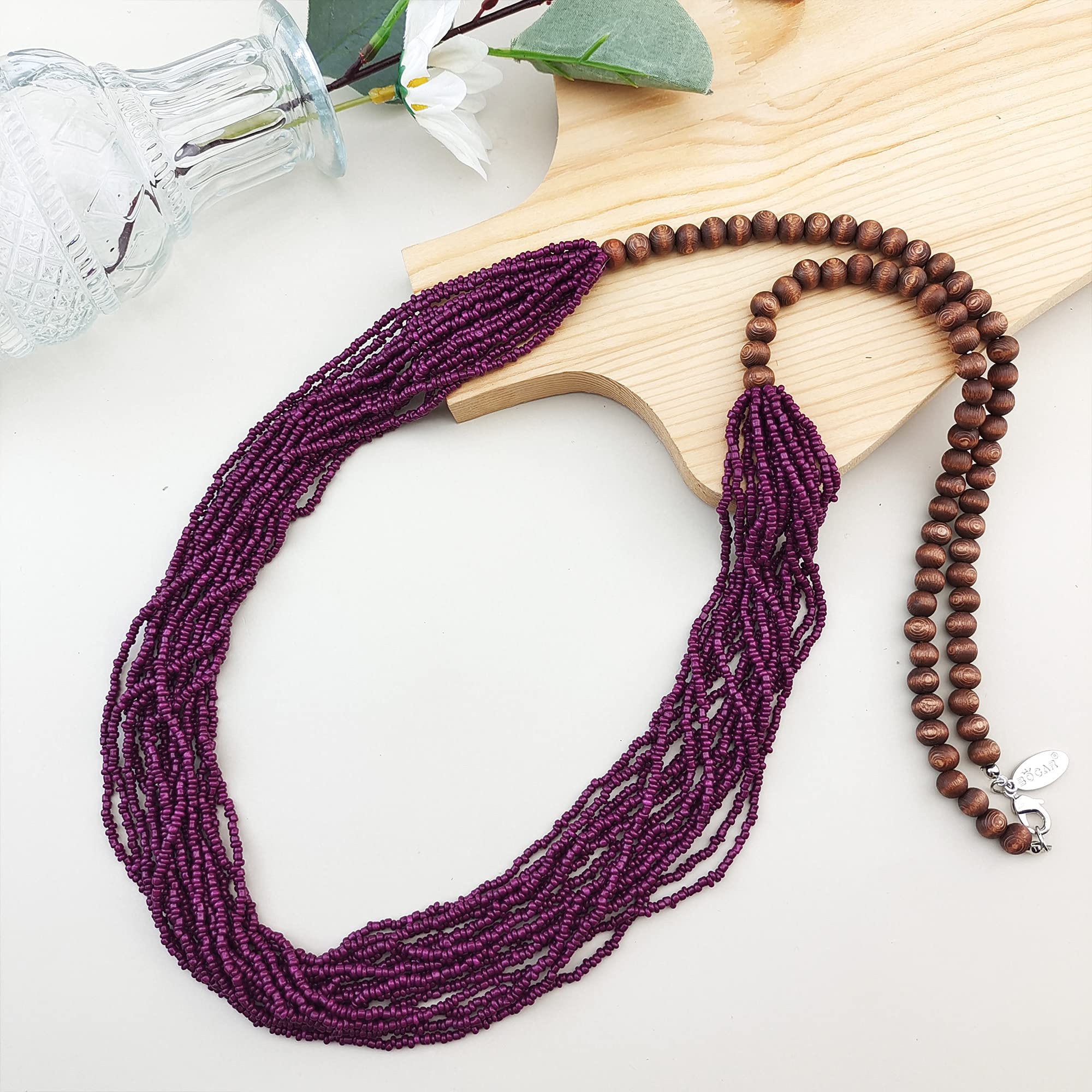 Bocar Long Multiple Row Handmade Beaded Statement 33" Necklace for Women with Gift Box - Image 3