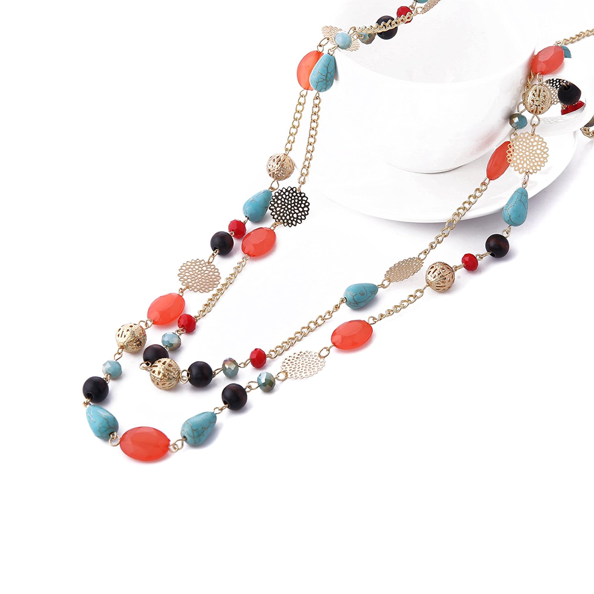 Bocar Long Necklaces for Women Trendy, Boho Layered Crystal Beaded Collar Necklaces for Women, Fashion Statement Necklaces Jewelry - Image 3