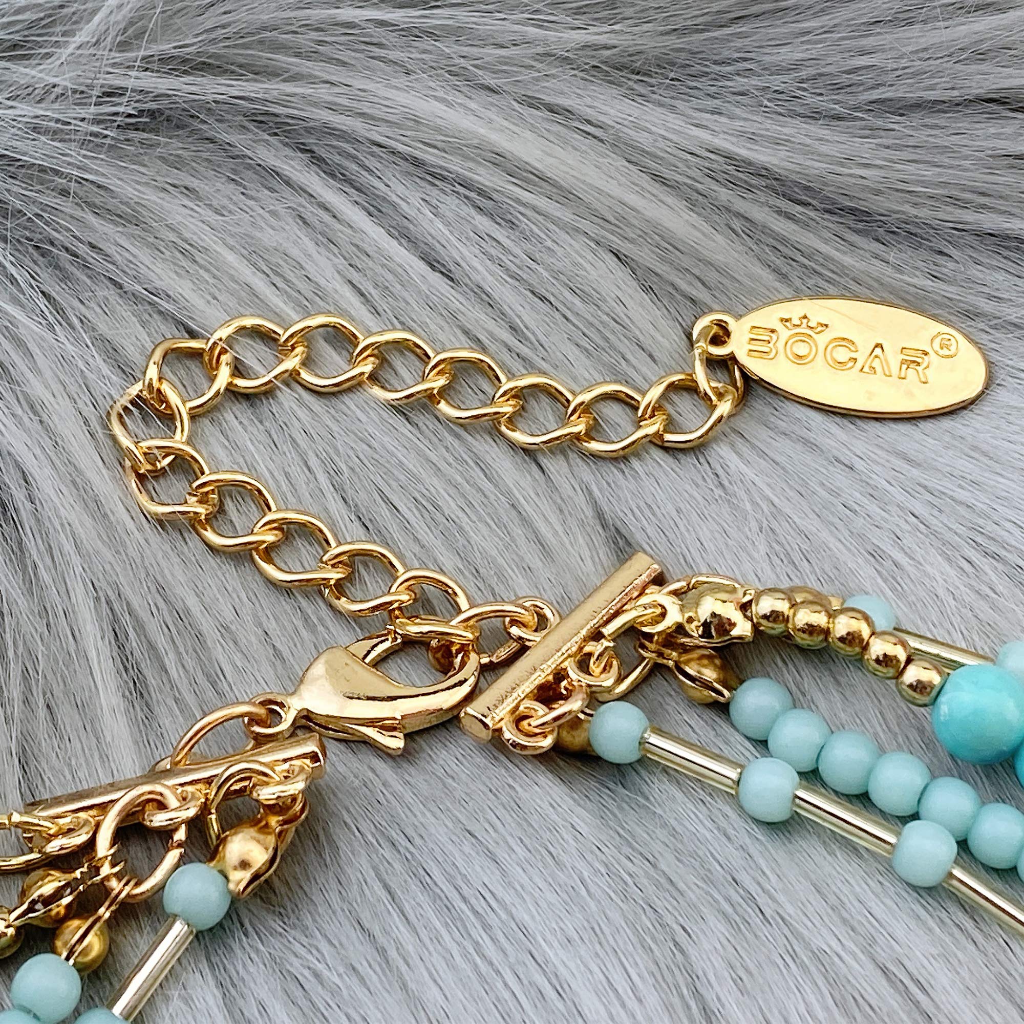 Bocar Multi Layer 4 Strand Statement 17" Collar Beaded Necklace for Women Gift - Image 6