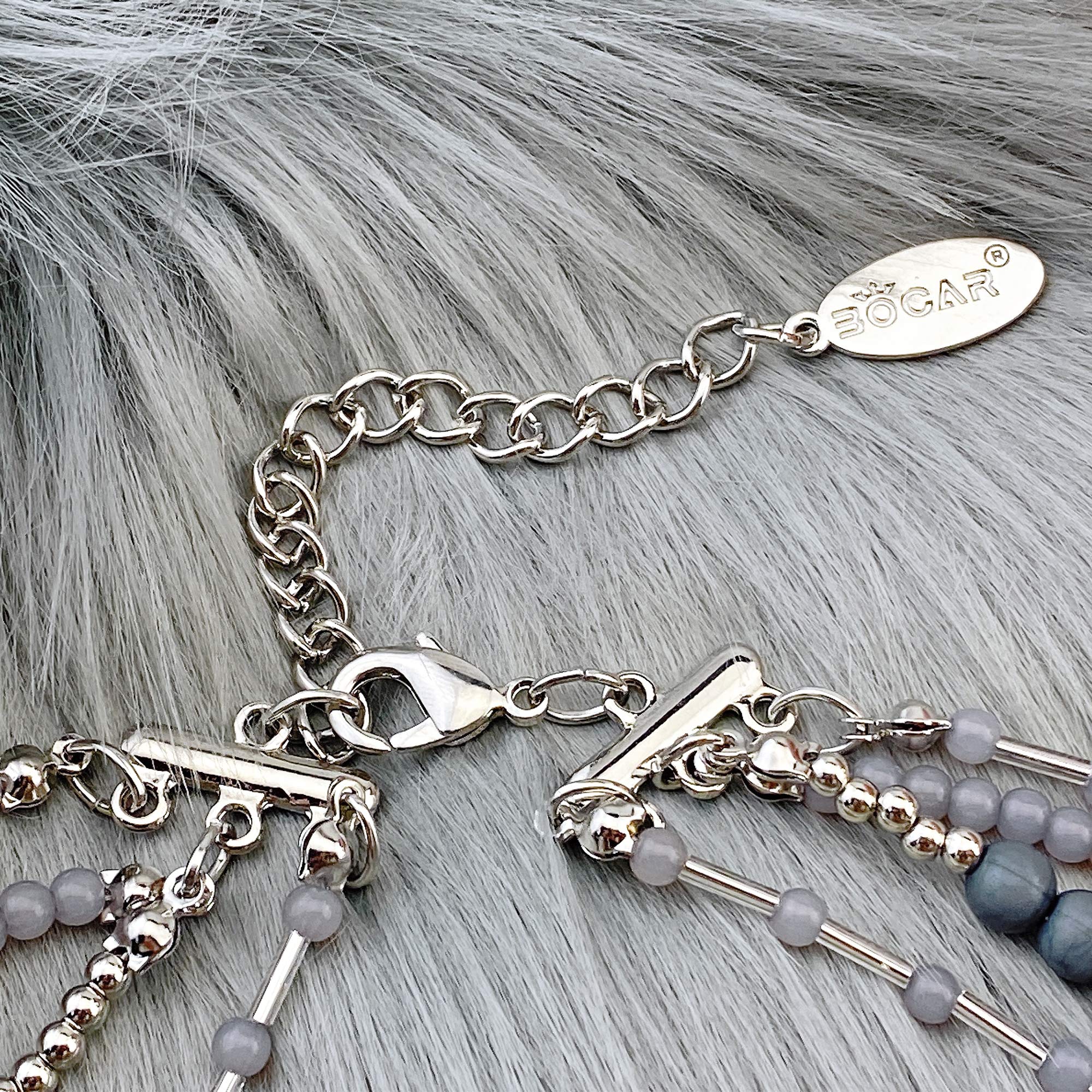 Bocar Multi Layer 4 Strand Statement 17" Collar Beaded Necklace for Women Gift - Image 6