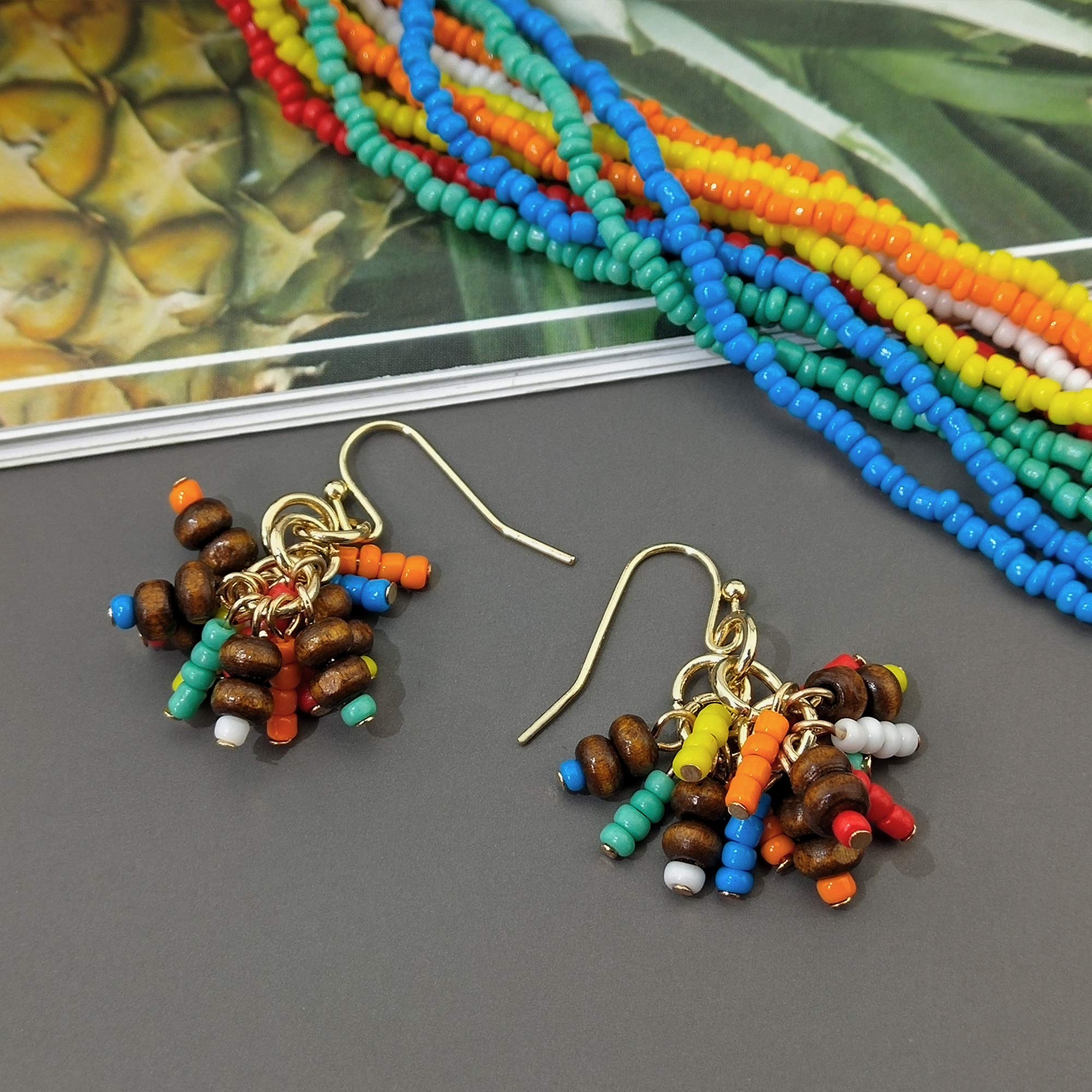 Bocar Multi Layer Beaded Necklace for Women Handmade 5 Strand Necklace and Earrings Set - Image 4