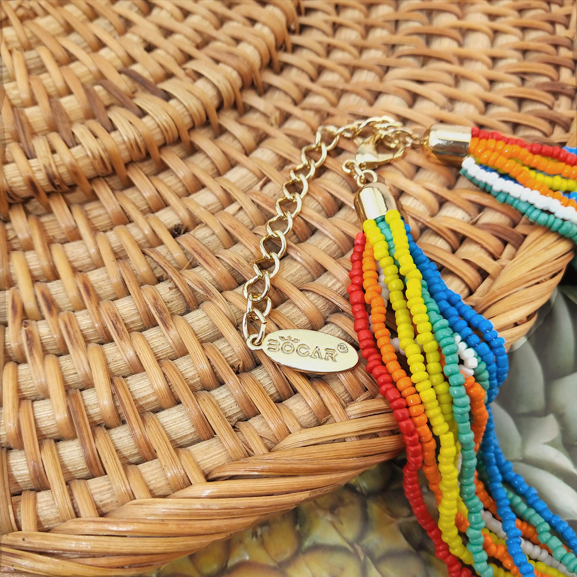 Bocar Multi Layer Beaded Necklace for Women Handmade 5 Strand Necklace and Earrings Set - Image 5