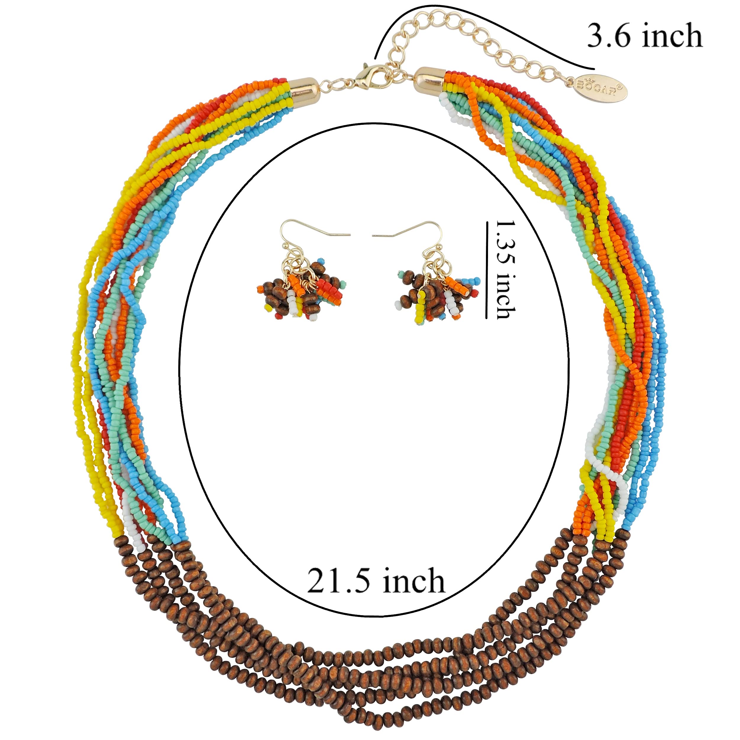 Bocar Multi Layer Beaded Necklace for Women Handmade 5 Strand Necklace and Earrings Set - Image 6