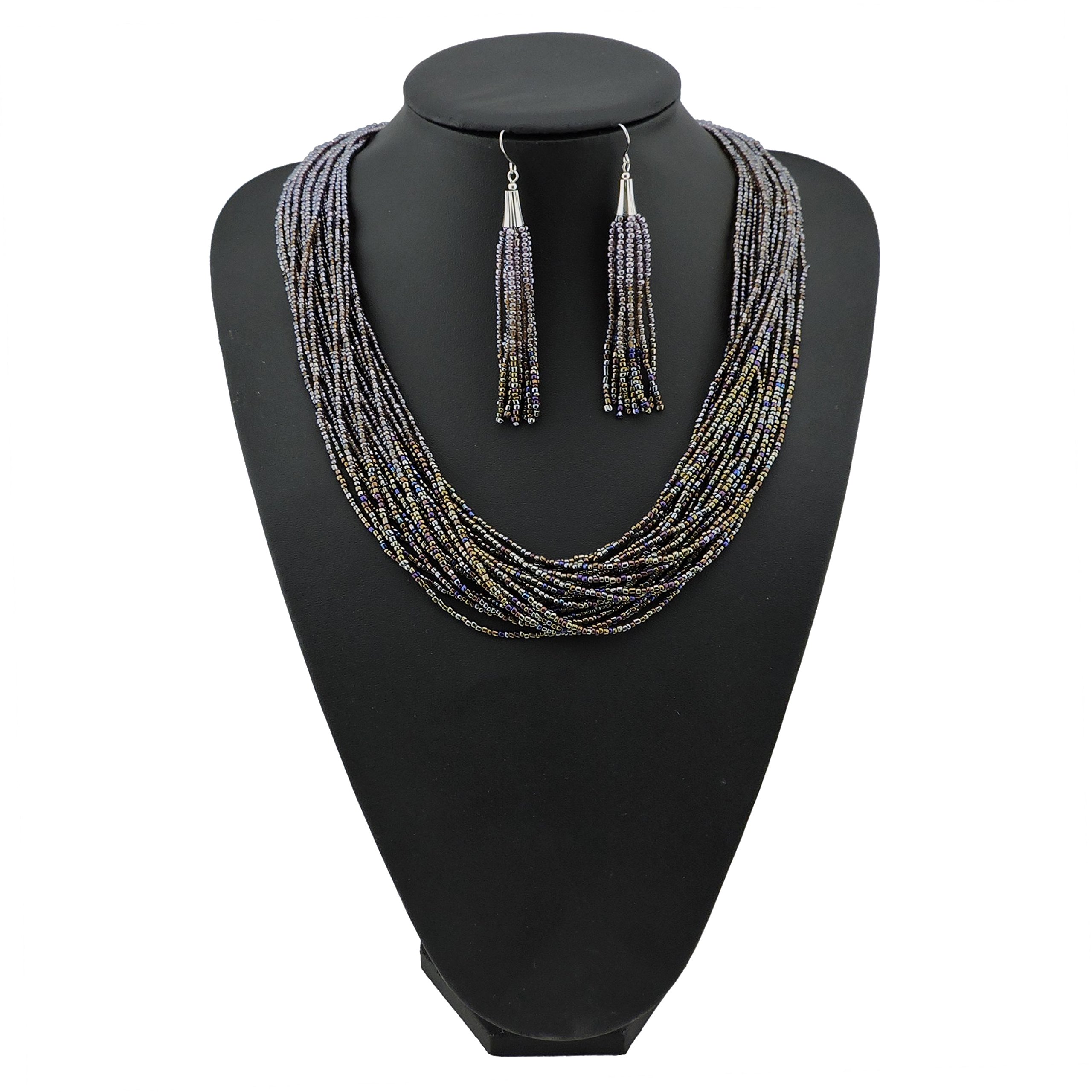 Bocar Multi Layer Beaded Statement Necklace Set Mix Strand Necklace and earrings for Women Gift - Image 3