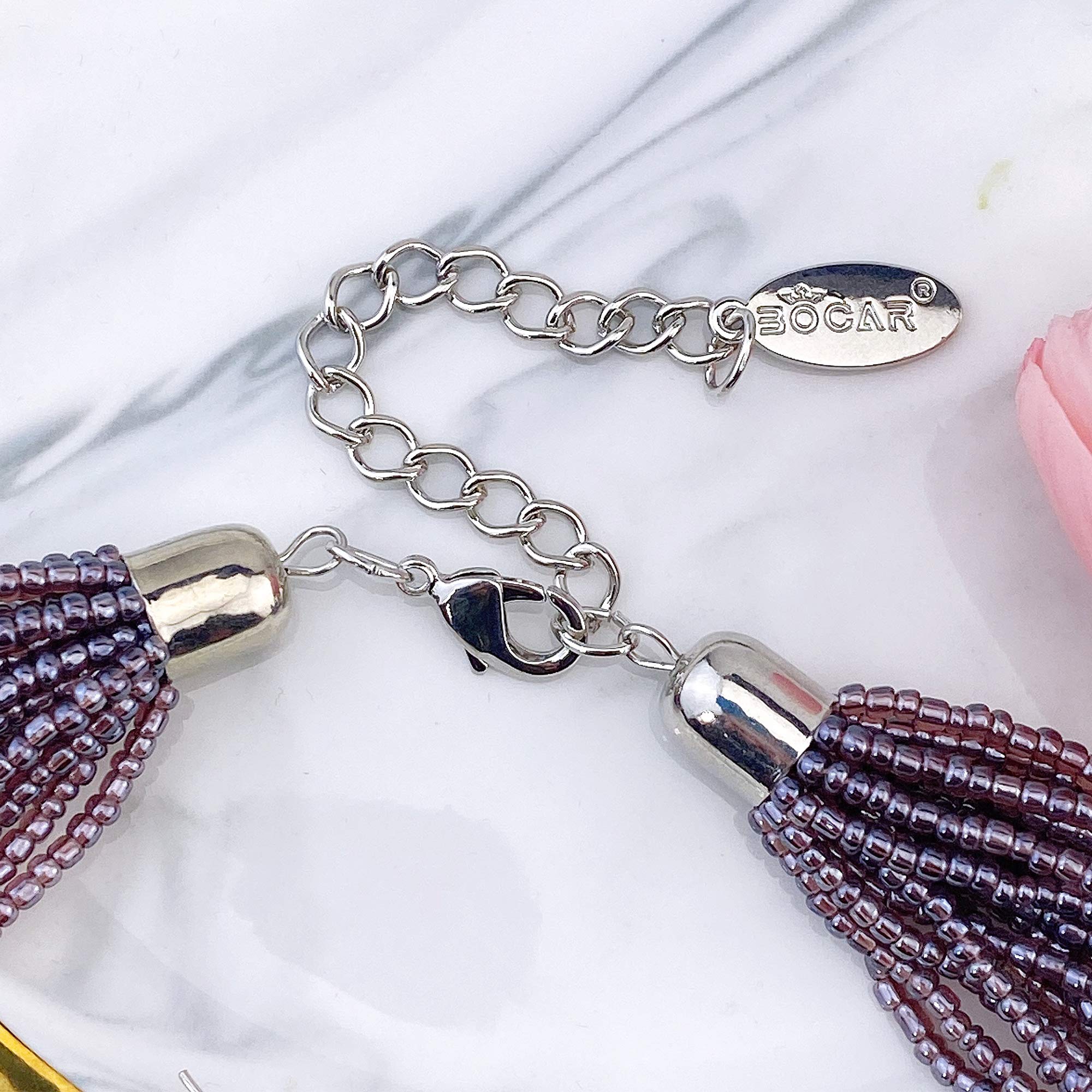 Bocar Multi Layer Beaded Statement Necklace Set Mix Strand Necklace and earrings for Women Gift - Image 5