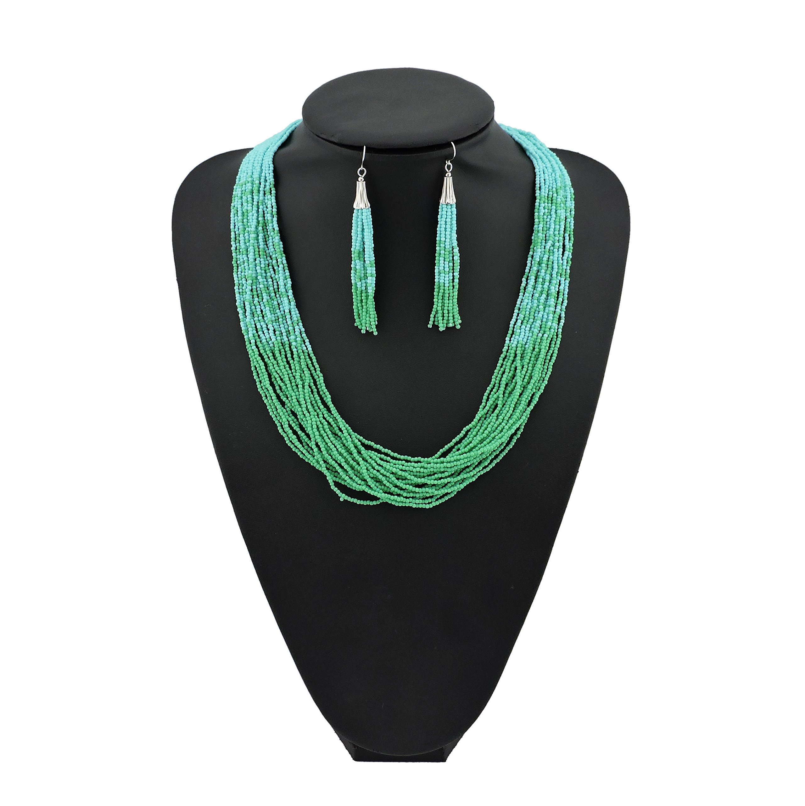 Bocar Multi Layer Beaded Statement Necklace Set Mix Strand Necklace and Earrings for Women Gift (NK-10460-green) - Image 3