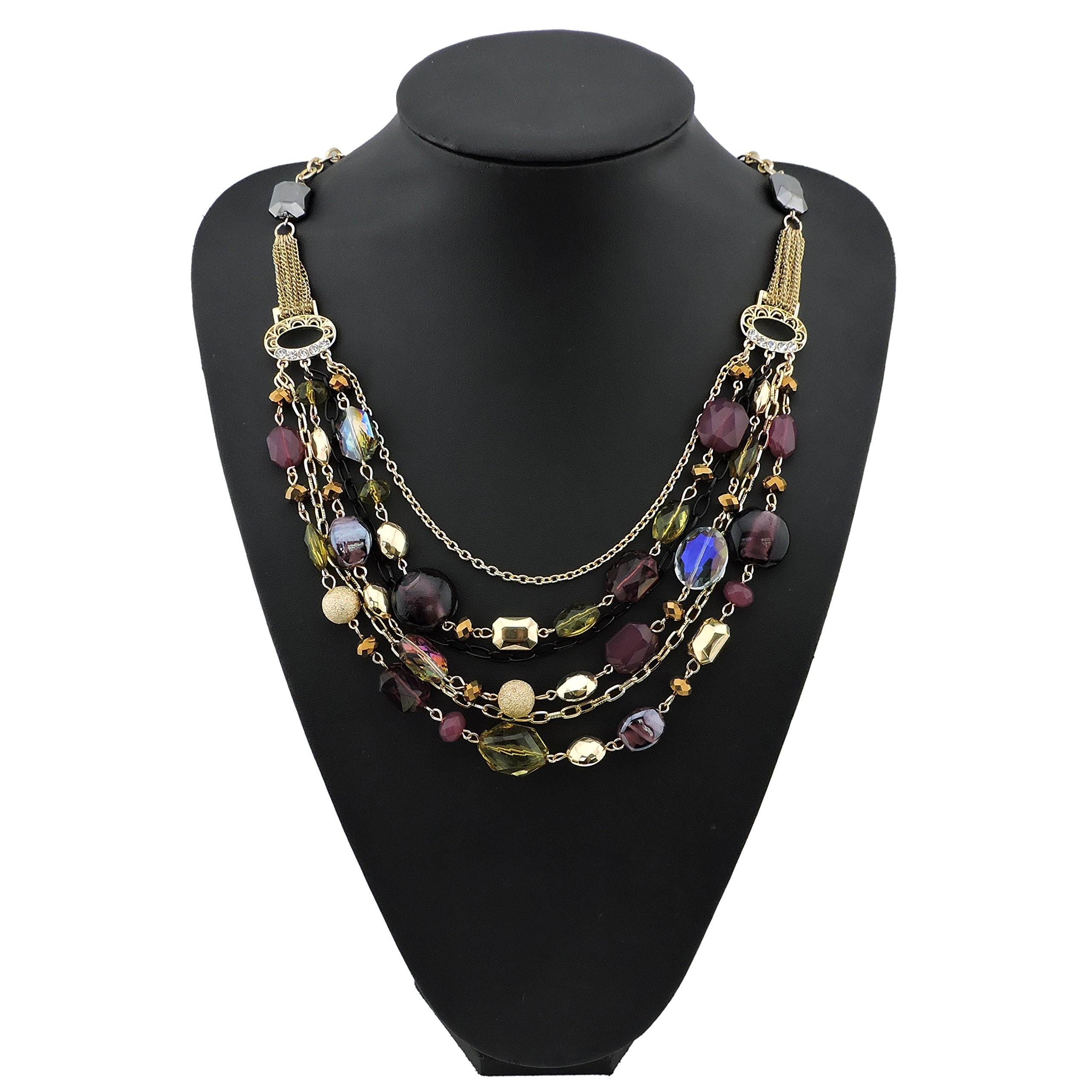 Bocar Multi Layer Chain Crystal Colored Glaze Statement Women Strand Necklace - Image 3