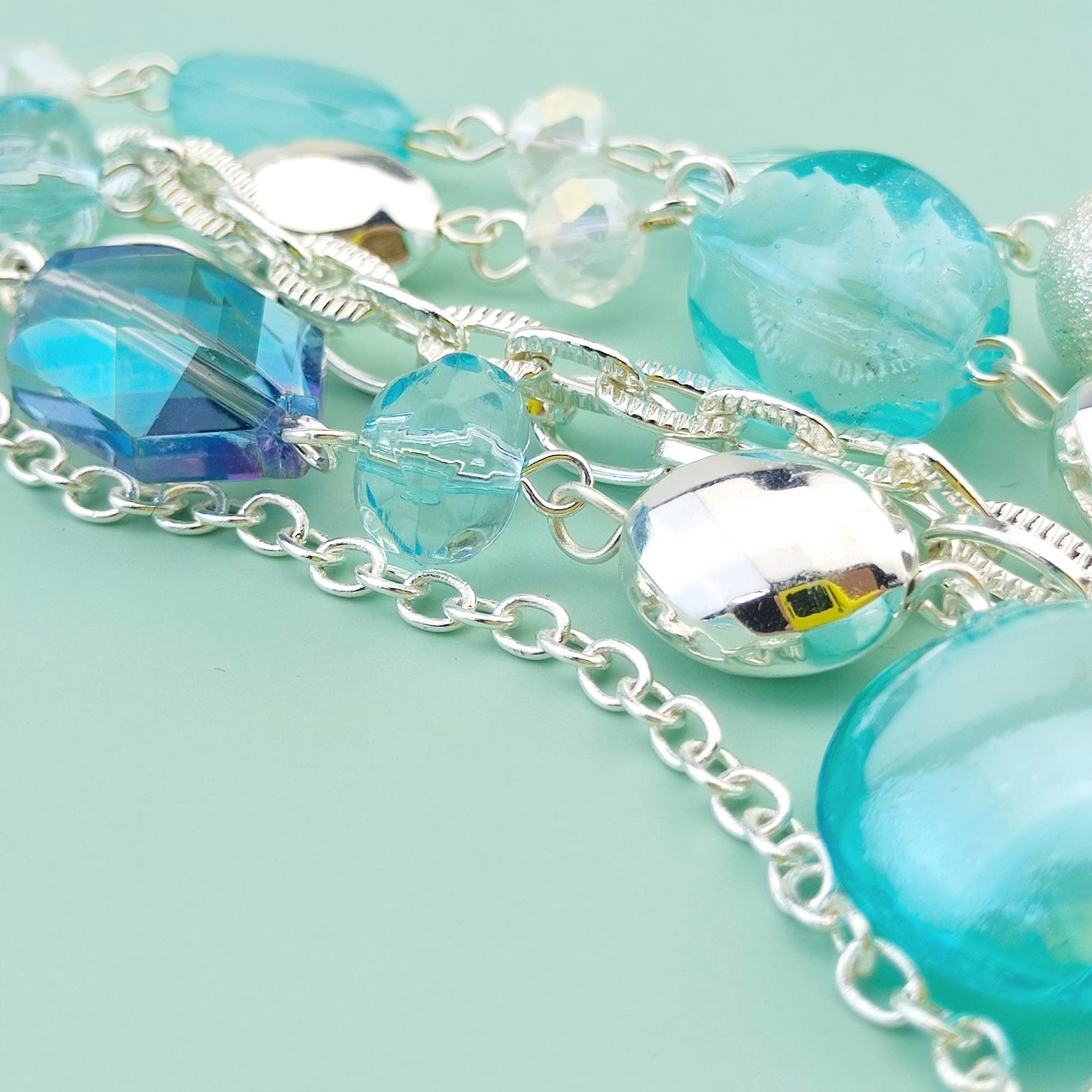 Bocar Multi Layer Chain Crystal Colored Glaze Statement Women Strand Necklace - Image 4