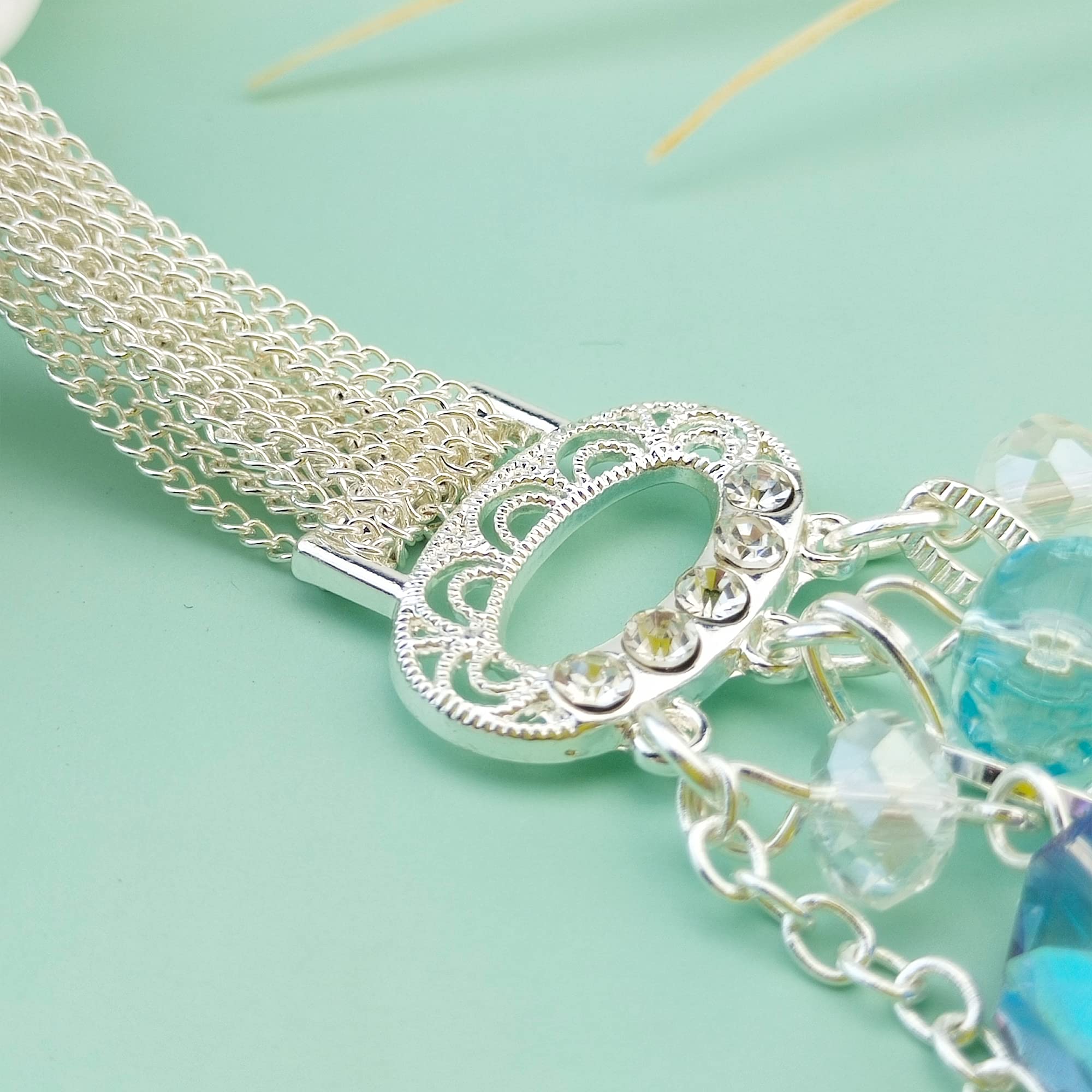 Bocar Multi Layer Chain Crystal Colored Glaze Statement Women Strand Necklace - Image 5