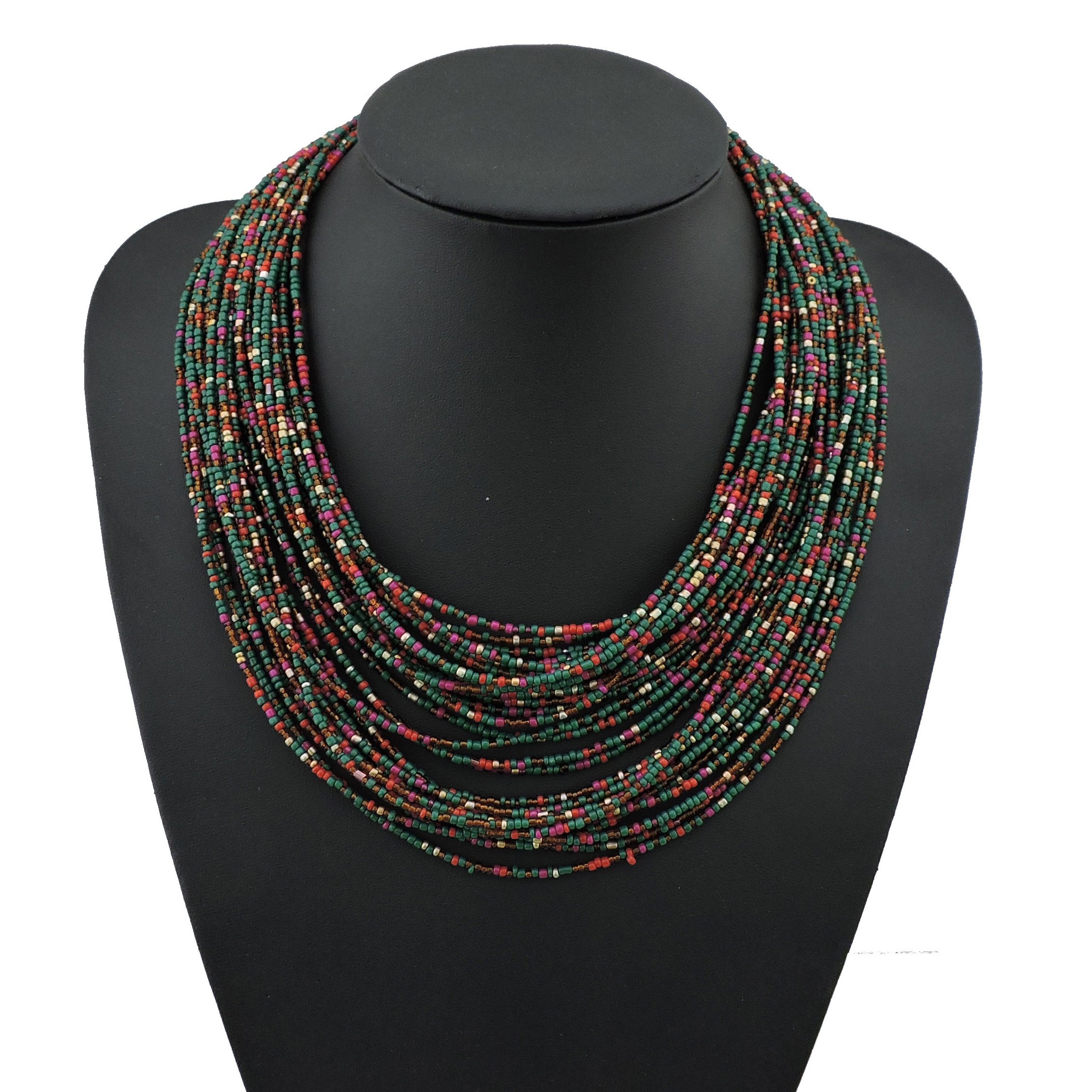 Bocar Multi Layer Chunky Bib Statement Seed Beads Cluster Collar Necklace for Women Gift (NK-10351) - Image 3