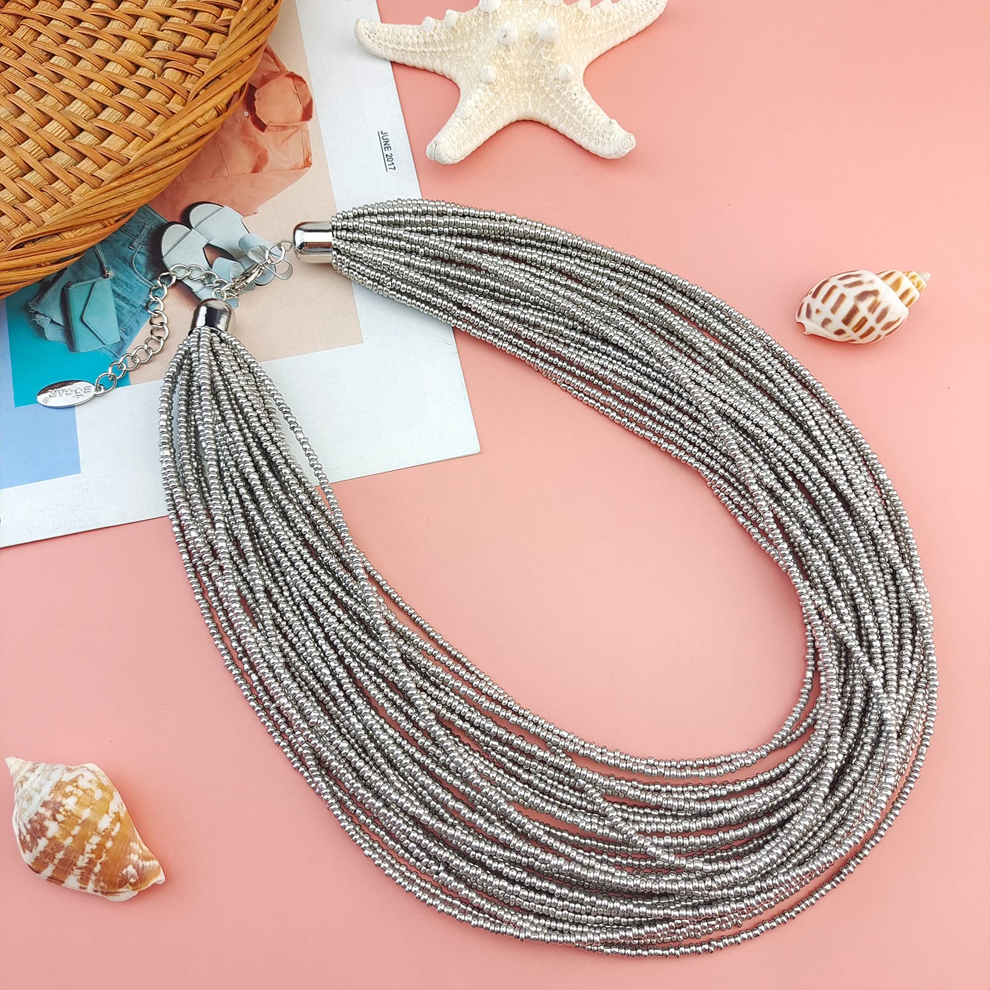 Bocar Multi Layer Chunky Bib Statement Seed Beads Cluster Collar Necklace for Women Gift (NK-10351) - Image 3