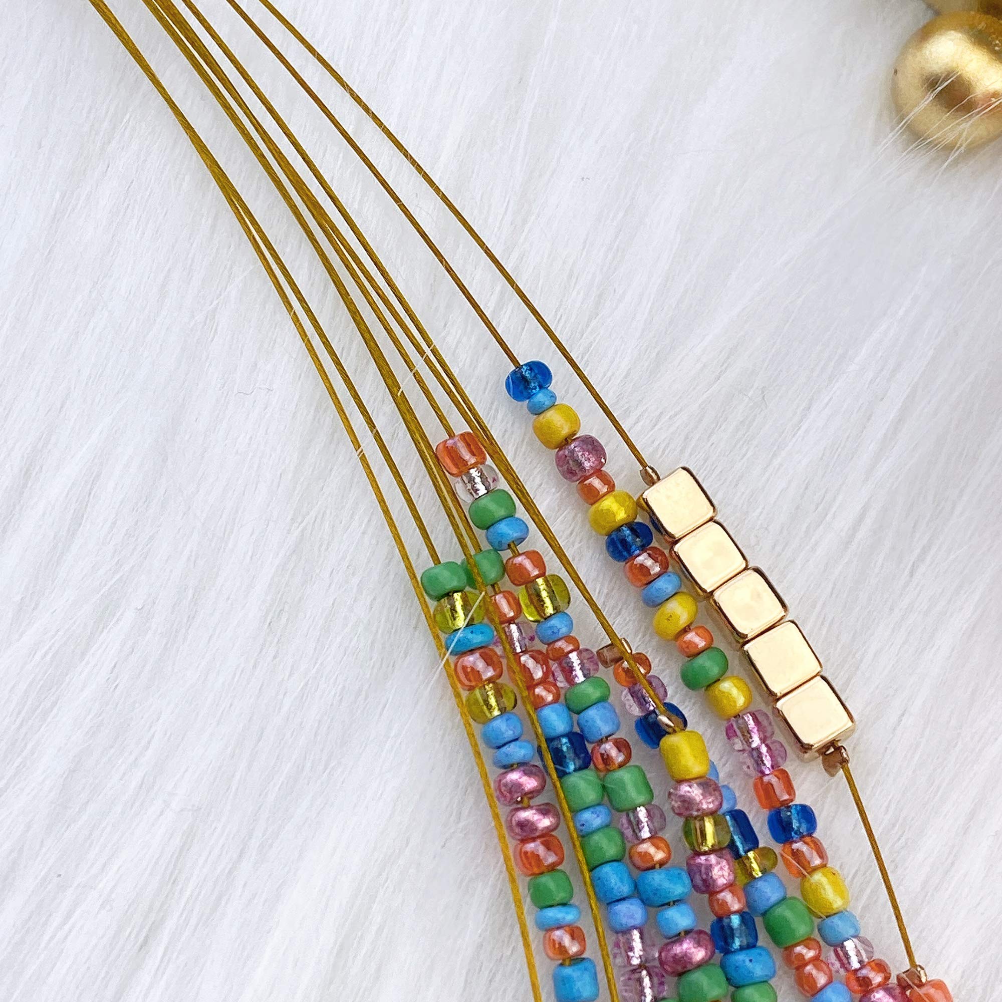 Bocar Multilayer Colorful Handmade Seed Beads Illusion Chain Bib Necklace Wedding Bridal Jewelry - Image 4