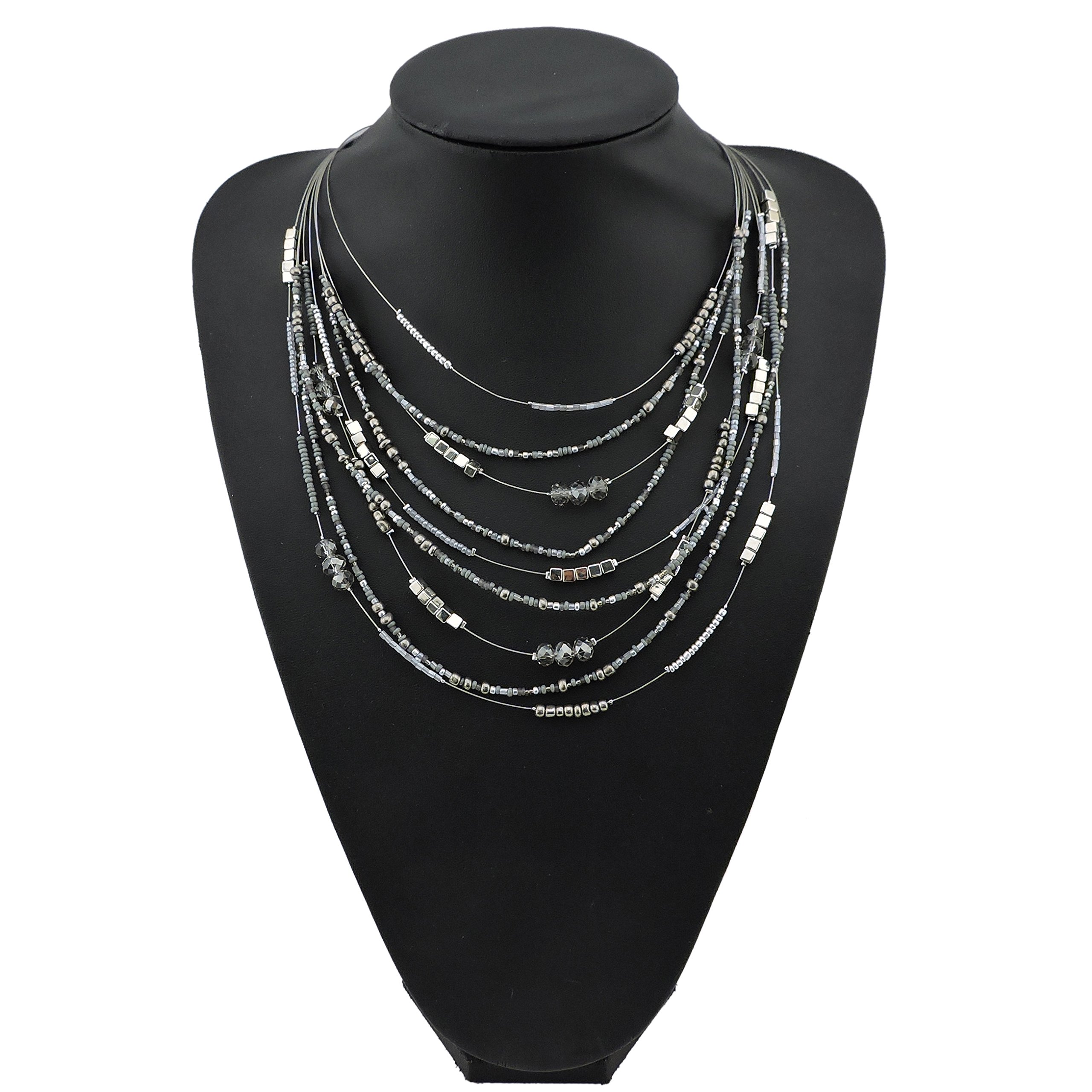 Bocar Multilayer Colorful Handmade Seed Beads Illusion Chain Bib Necklace Wedding Bridal Jewelry - Image 3