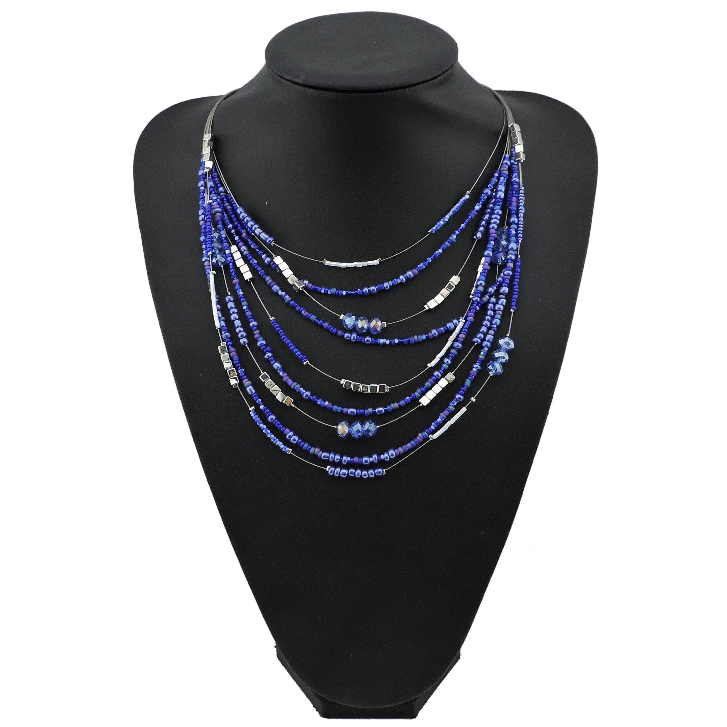 Bocar Multilayer Colorful Handmade Seed Beads Illusion Chain Bib Necklace Wedding Bridal Jewelry - Image 3