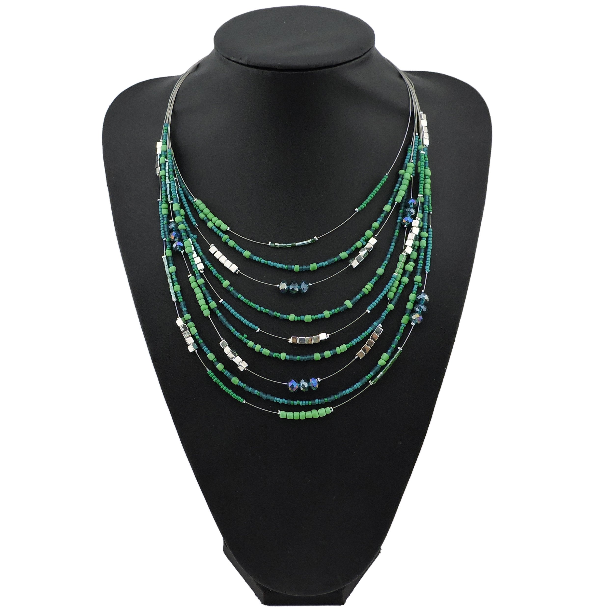 Bocar Multilayer Colorful Handmade Seed Beads Illusion Chain Bib Necklace Wedding Bridal Jewelry - Image 3
